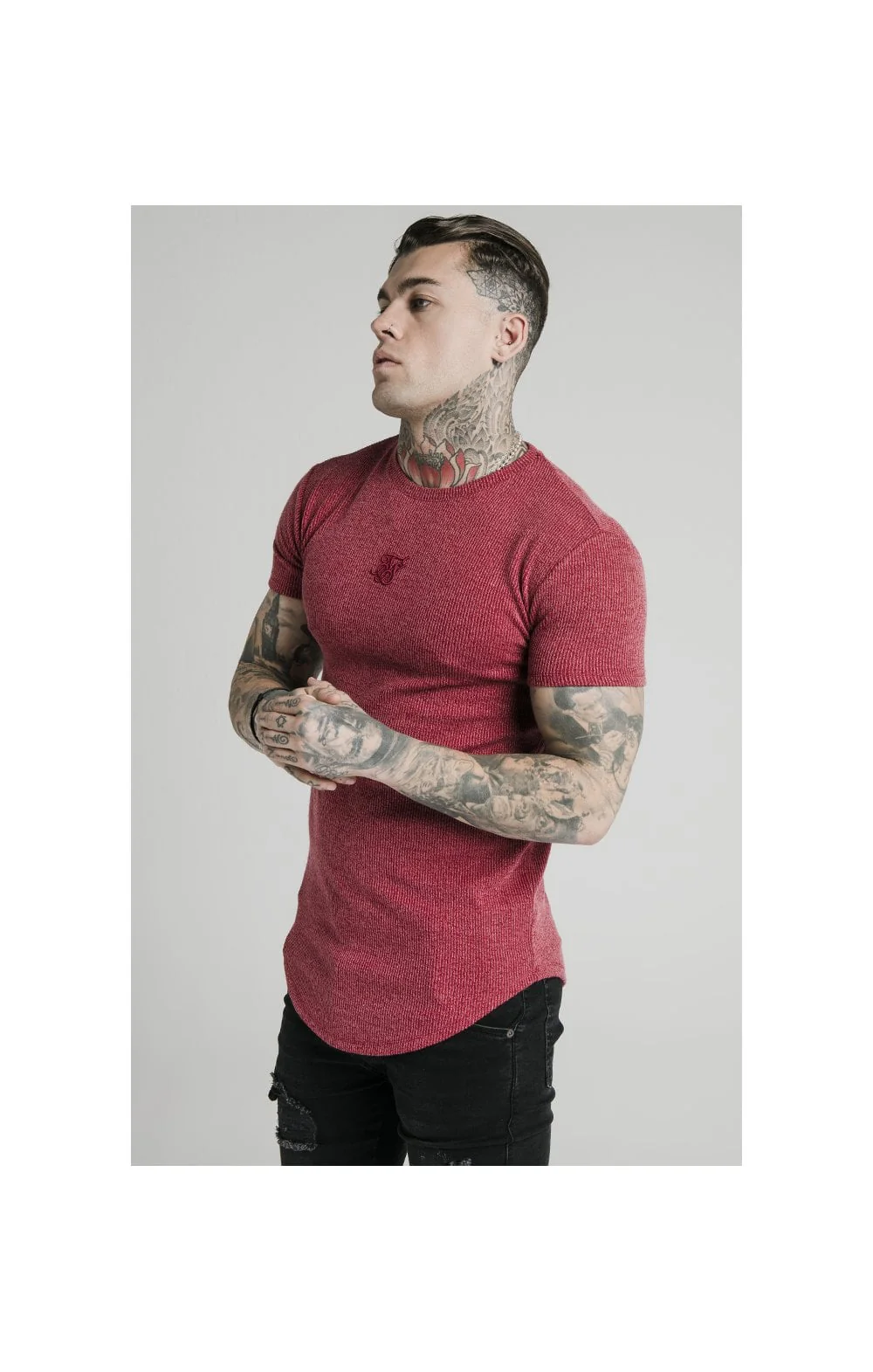 SikSilk Rib Knit Gym Tee - Red