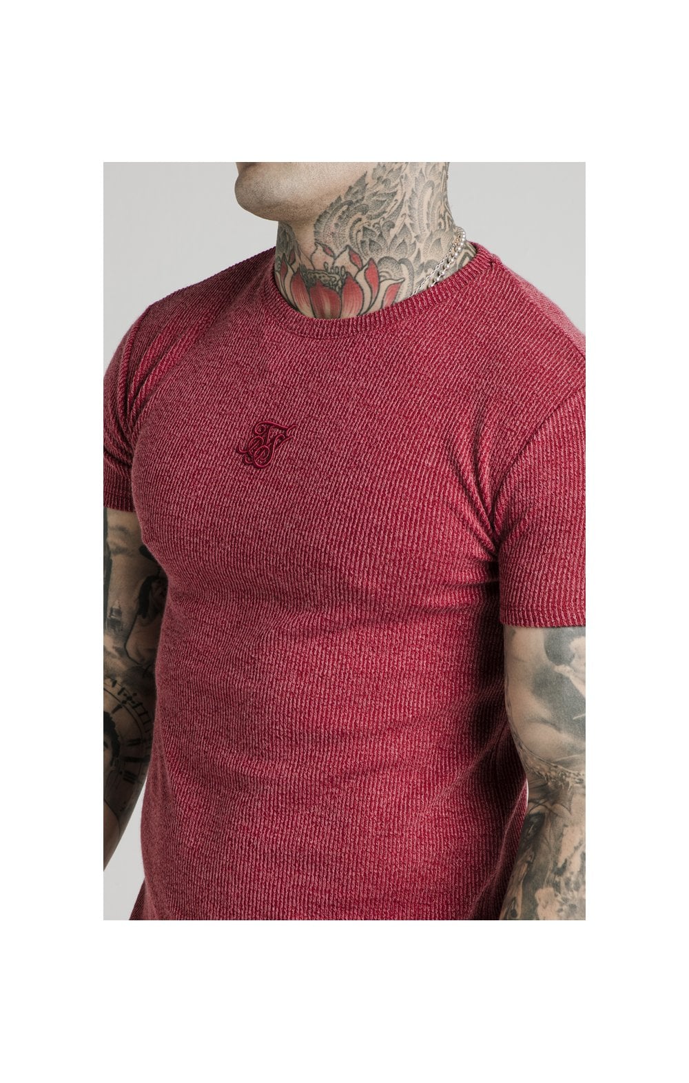 SikSilk Rib Knit Gym Tee - Red - Image 2
