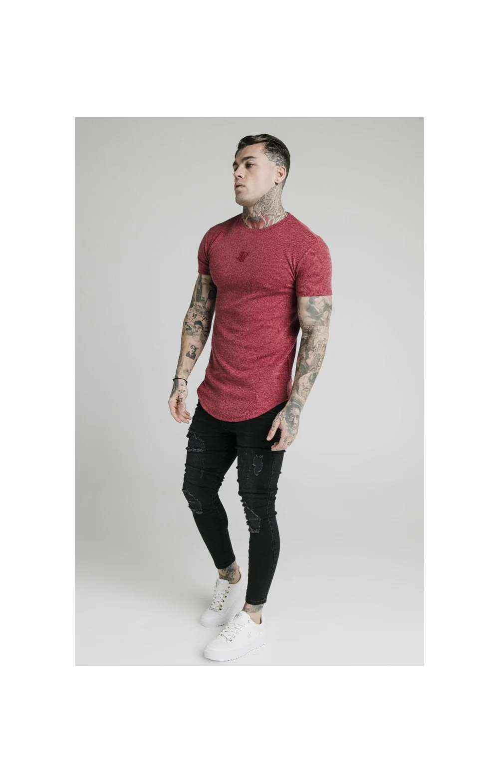 SikSilk Rib Knit Gym Tee - Red - Image 3