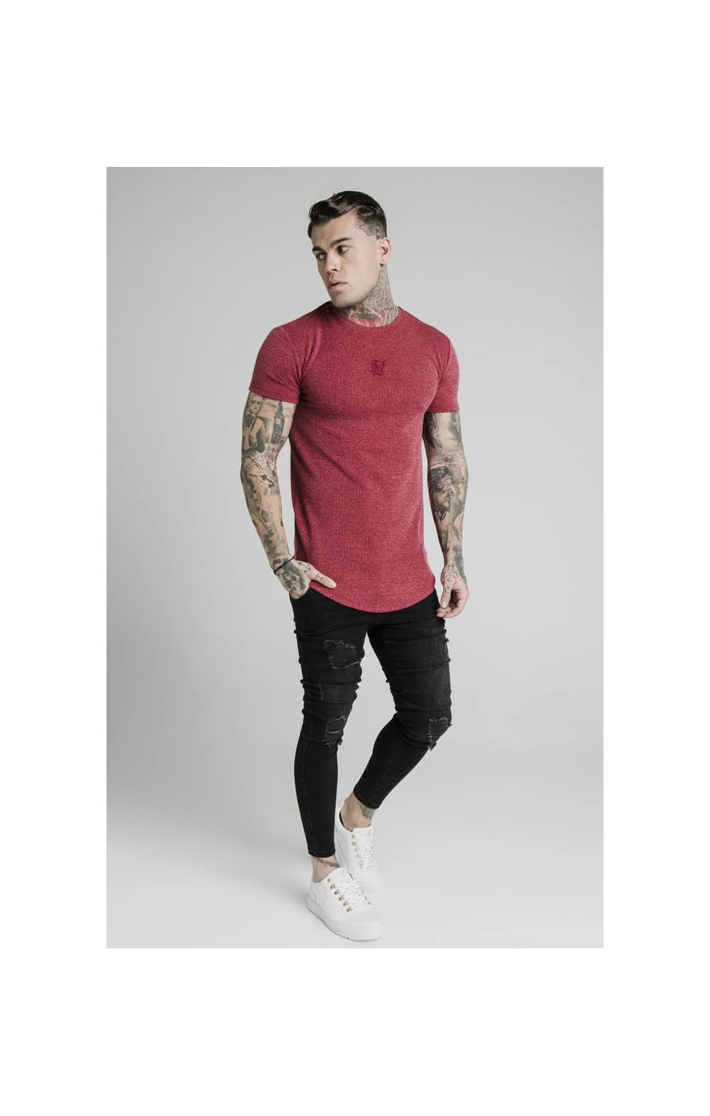 SikSilk Rib Knit Gym Tee - Red - Image 4