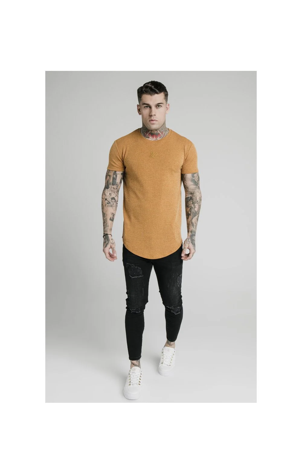 SikSilk Rib Knit Gym Tee - Yellow - Image 3