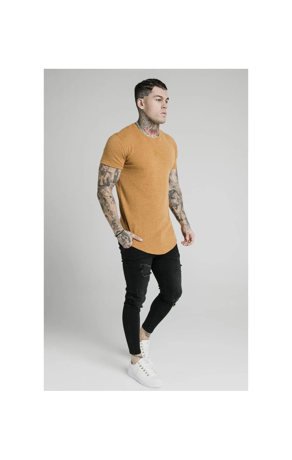 SikSilk Rib Knit Gym Tee - Yellow - Image 5