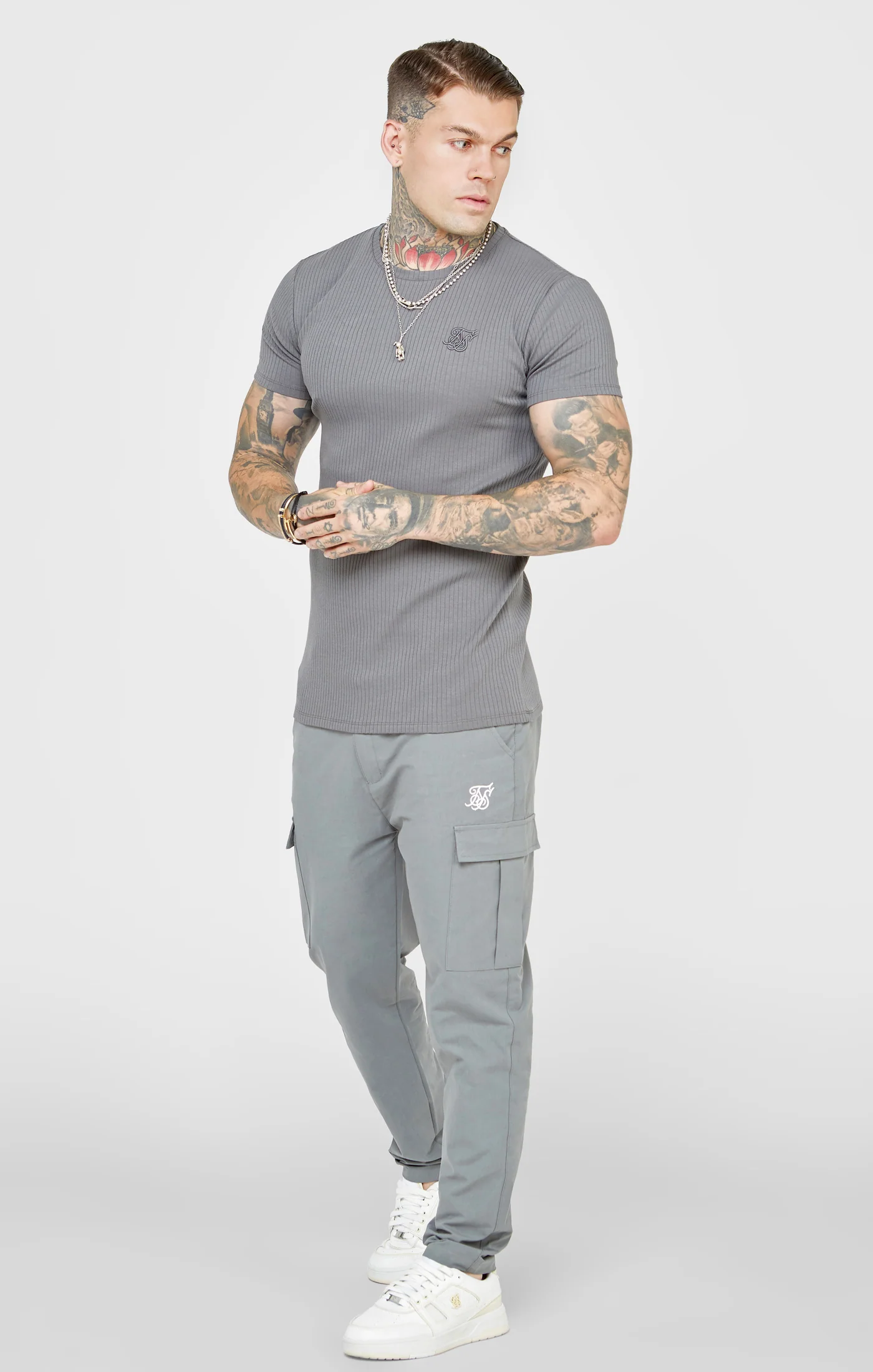 Grey Rib Knit T-Shirt - Image 3