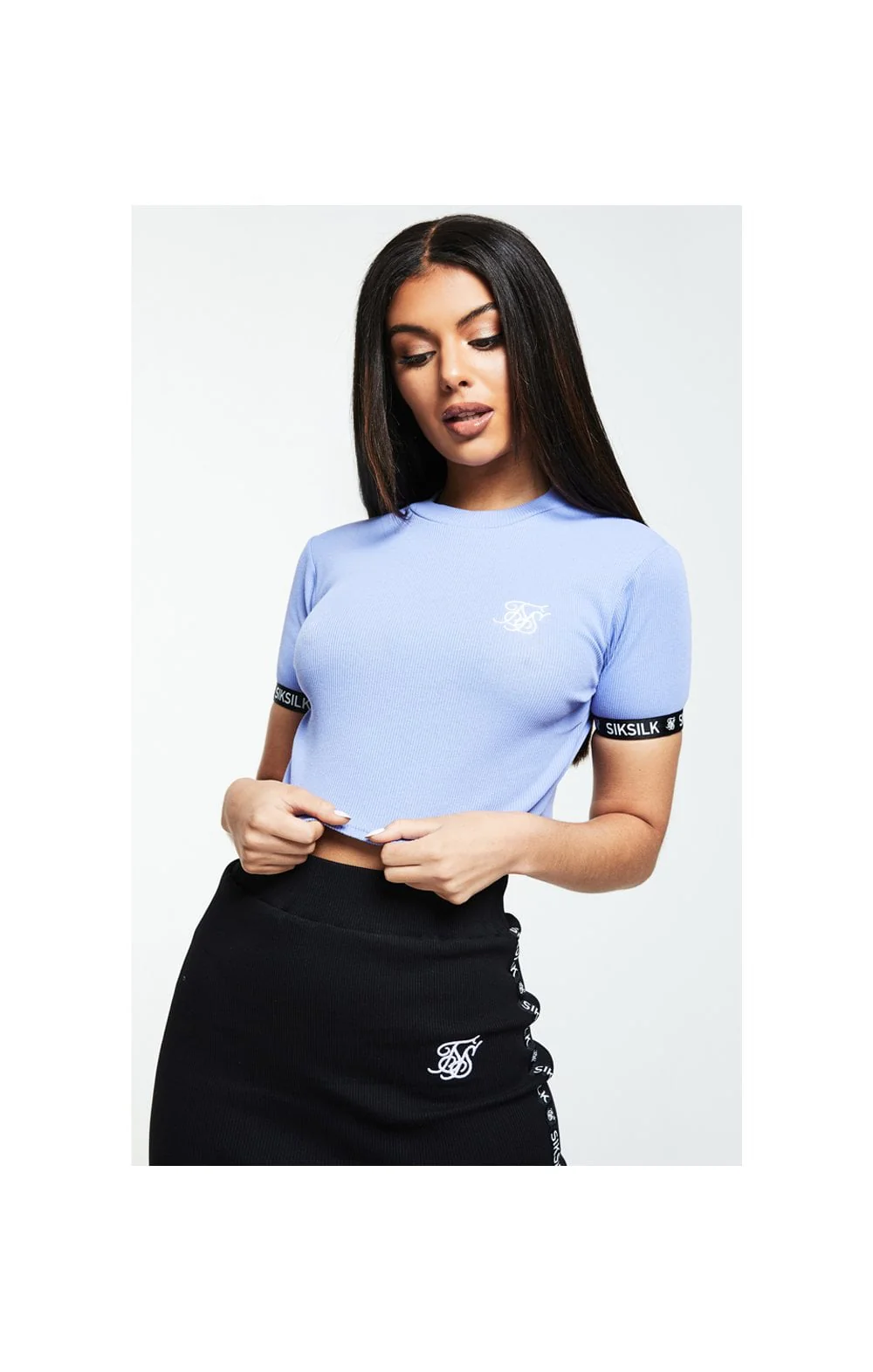SikSilk Rib Tape Crop Tee – Lilac & Black
