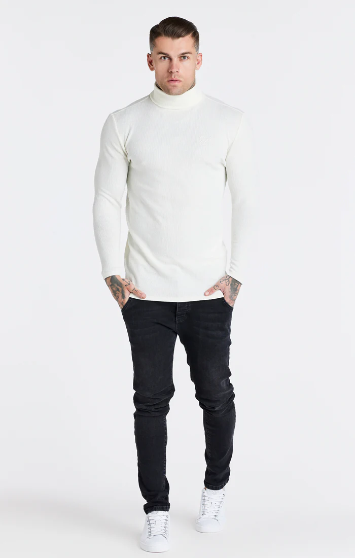 Ecru Ribbed Turtle Neck Top - Image 3