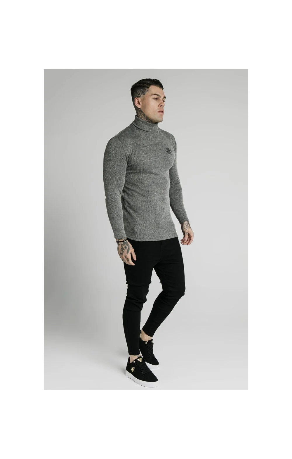 SikSilk Rib Turtle Neck - Grey - Image 4
