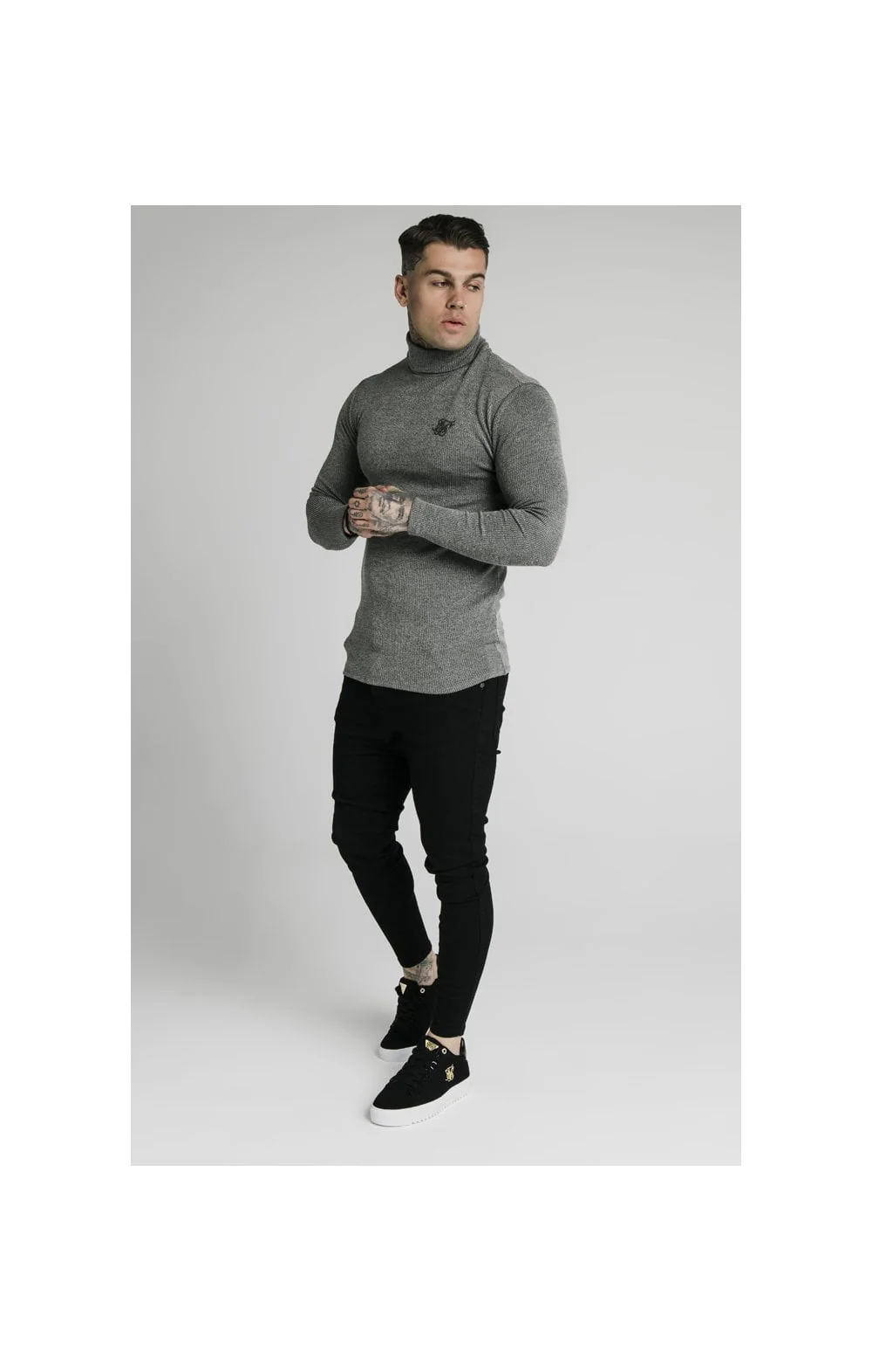 SikSilk Rib Turtle Neck - Grey - Image 5