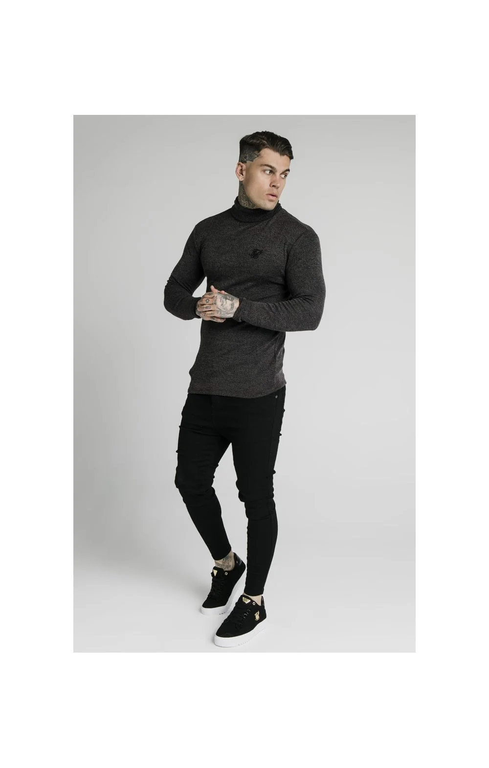 SikSilk Rib Turtle Neck - Jet Black - Image 3