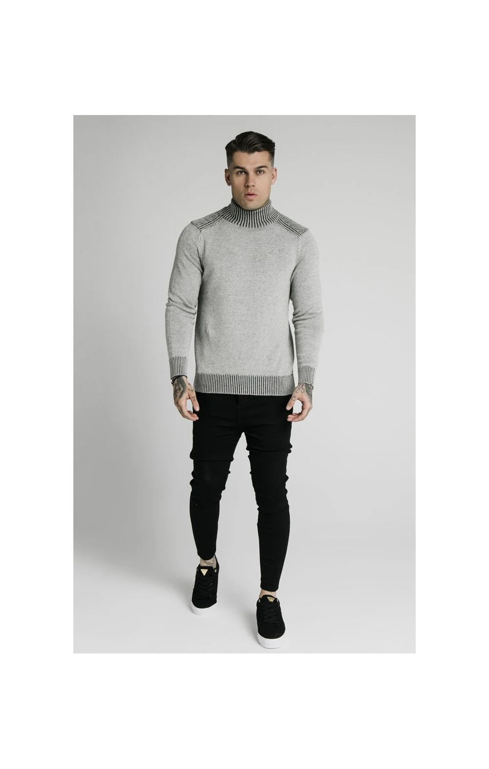 SikSilk Rib Turtle Neck - Light Grey - Image 5