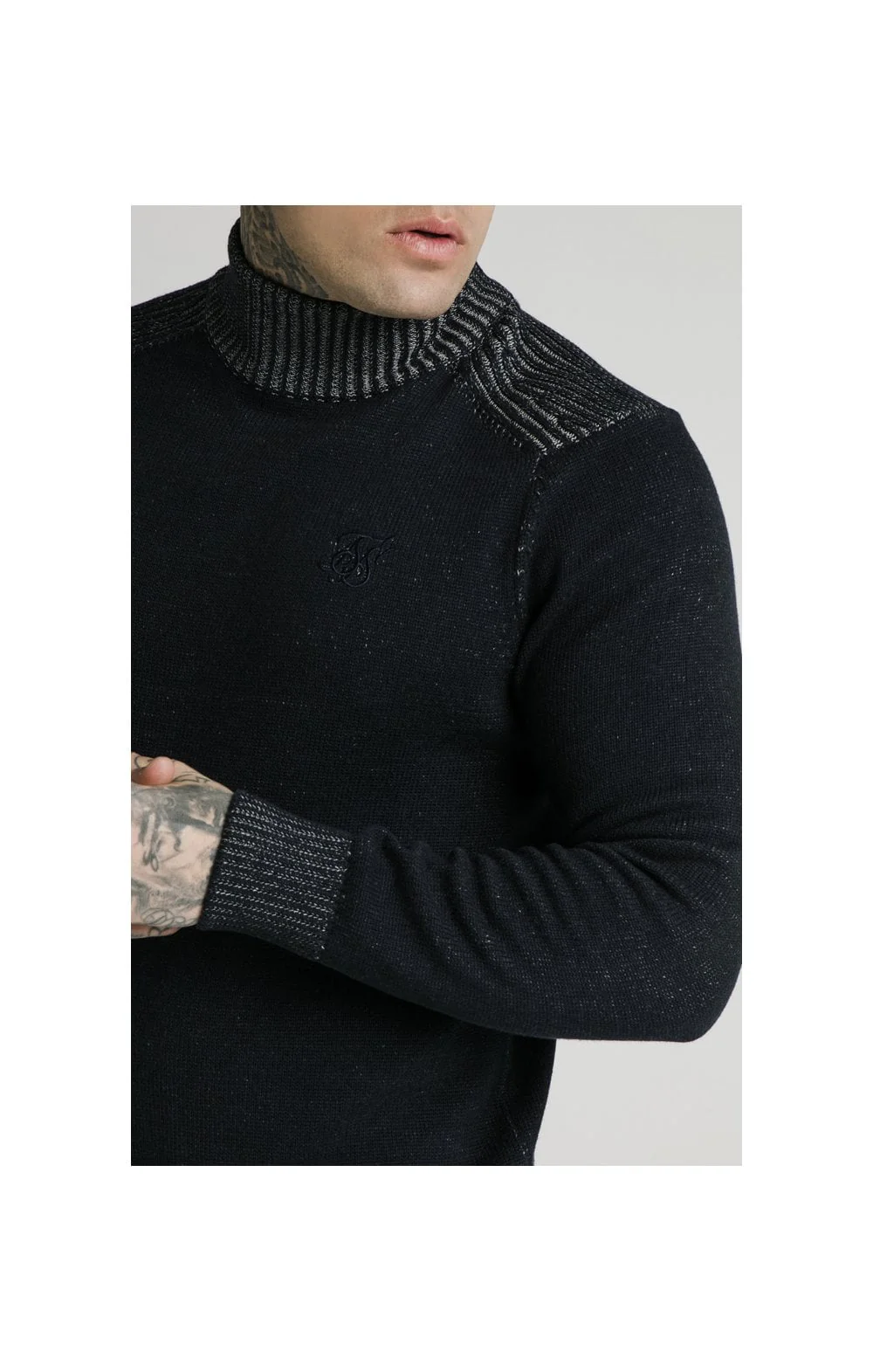 SikSilk Rib Turtle Neck - Navy - Image 2