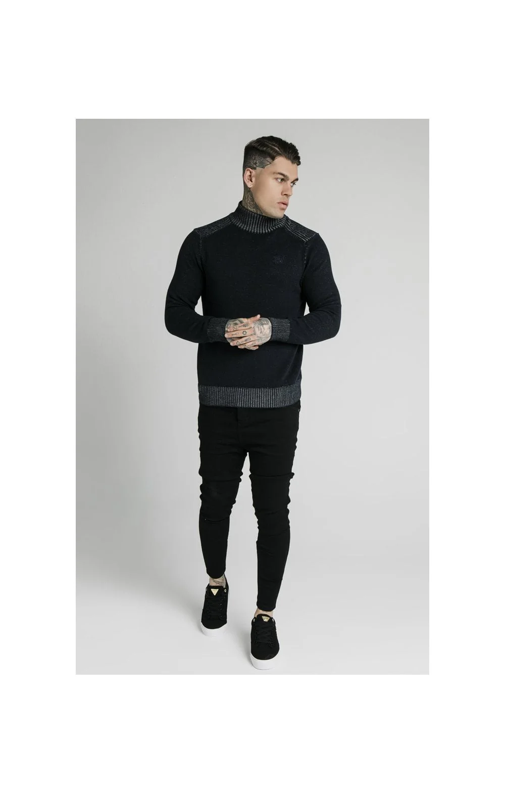 SikSilk Rib Turtle Neck - Navy - Image 3