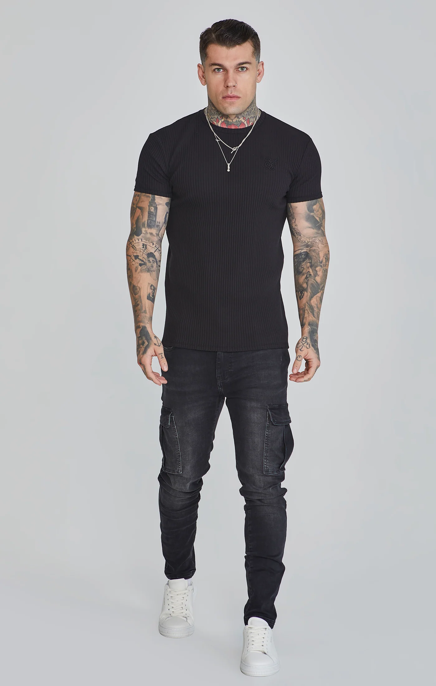 Black Ribbed T-Shirt - Image 2