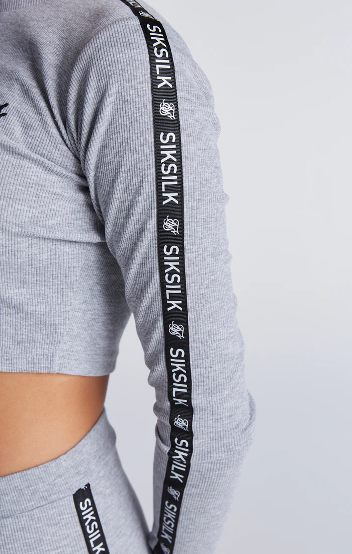 Girls Grey Marl Ribbed Taped Cropped T-Shirt - Image 6