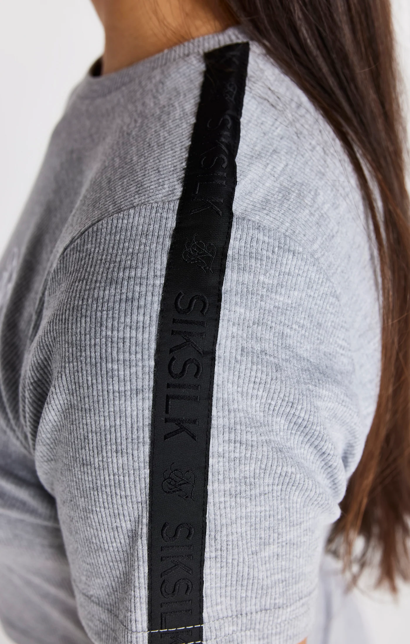 Girls Grey Marl Ribbed Crop T-Shirt - Image 7