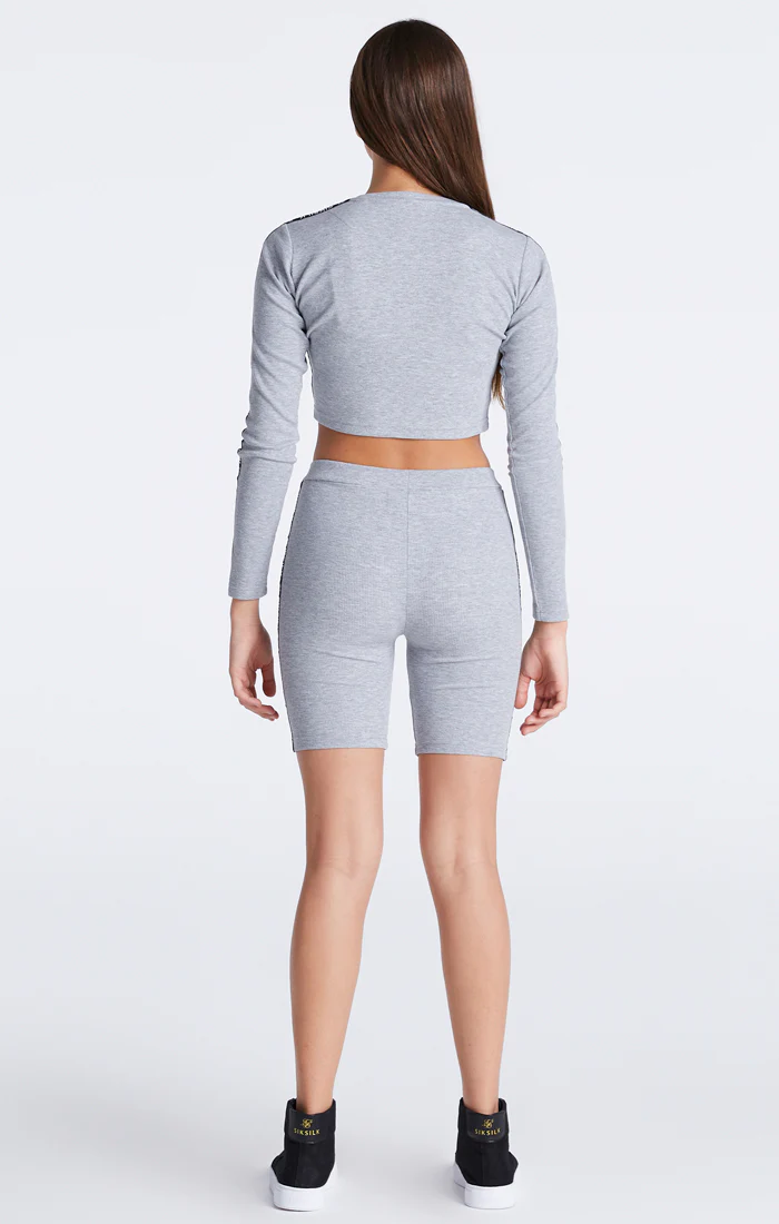 Girls Grey Marl Ribbed Taped Cycle Short - Image 4