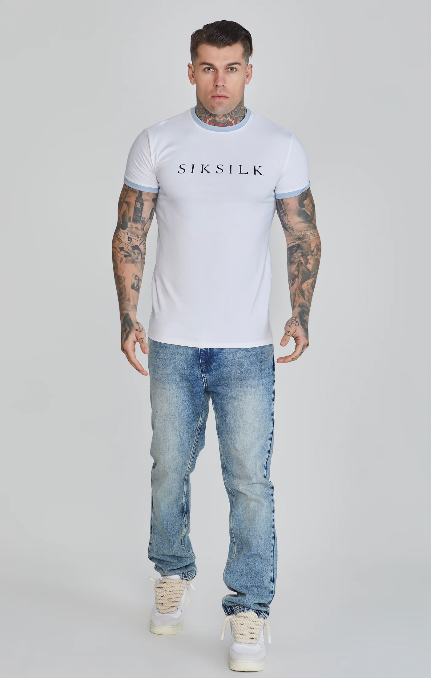 White Blue Ringer T-Shirt - Image 2