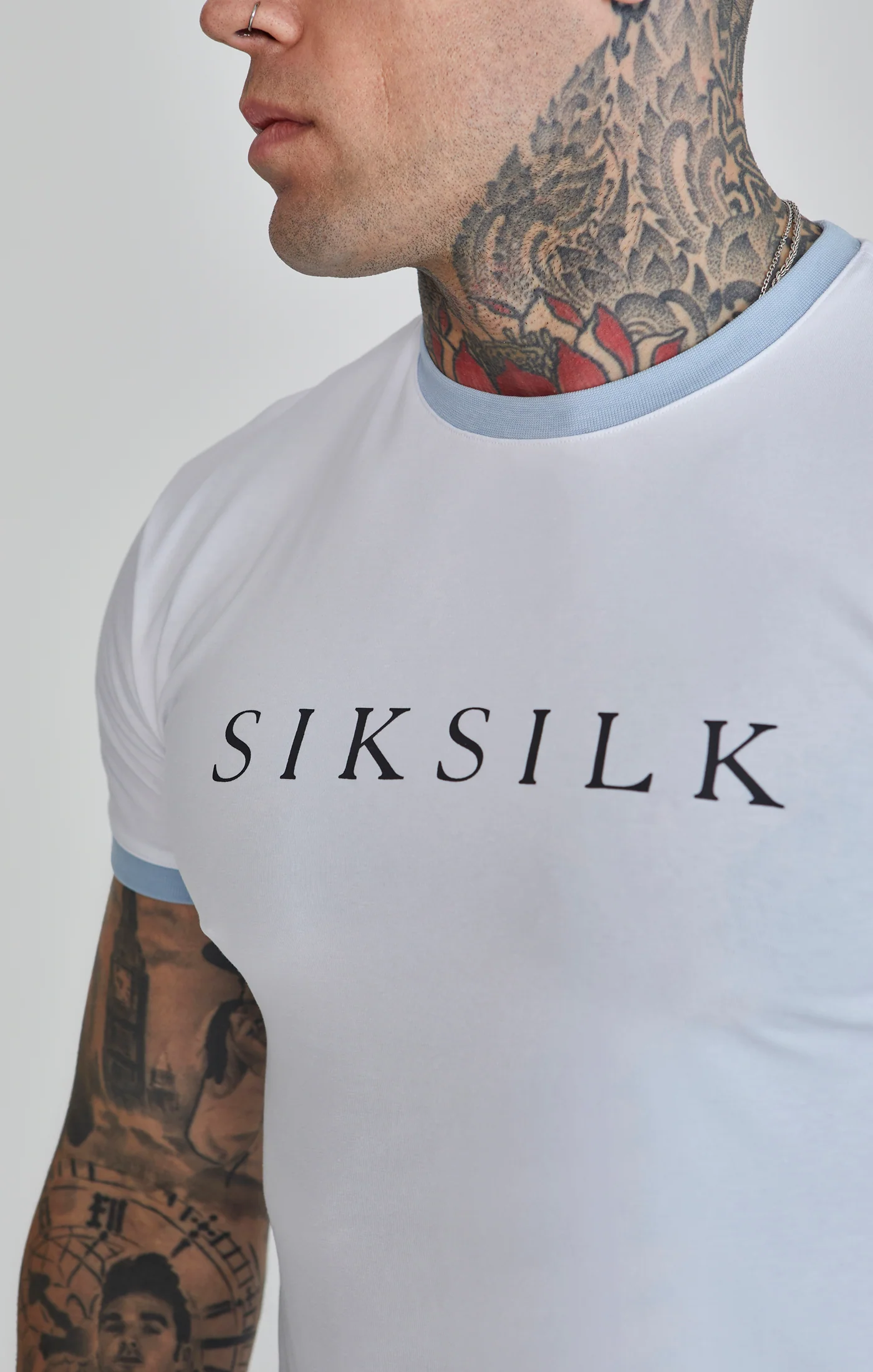 White Blue Ringer T-Shirt - Image 3