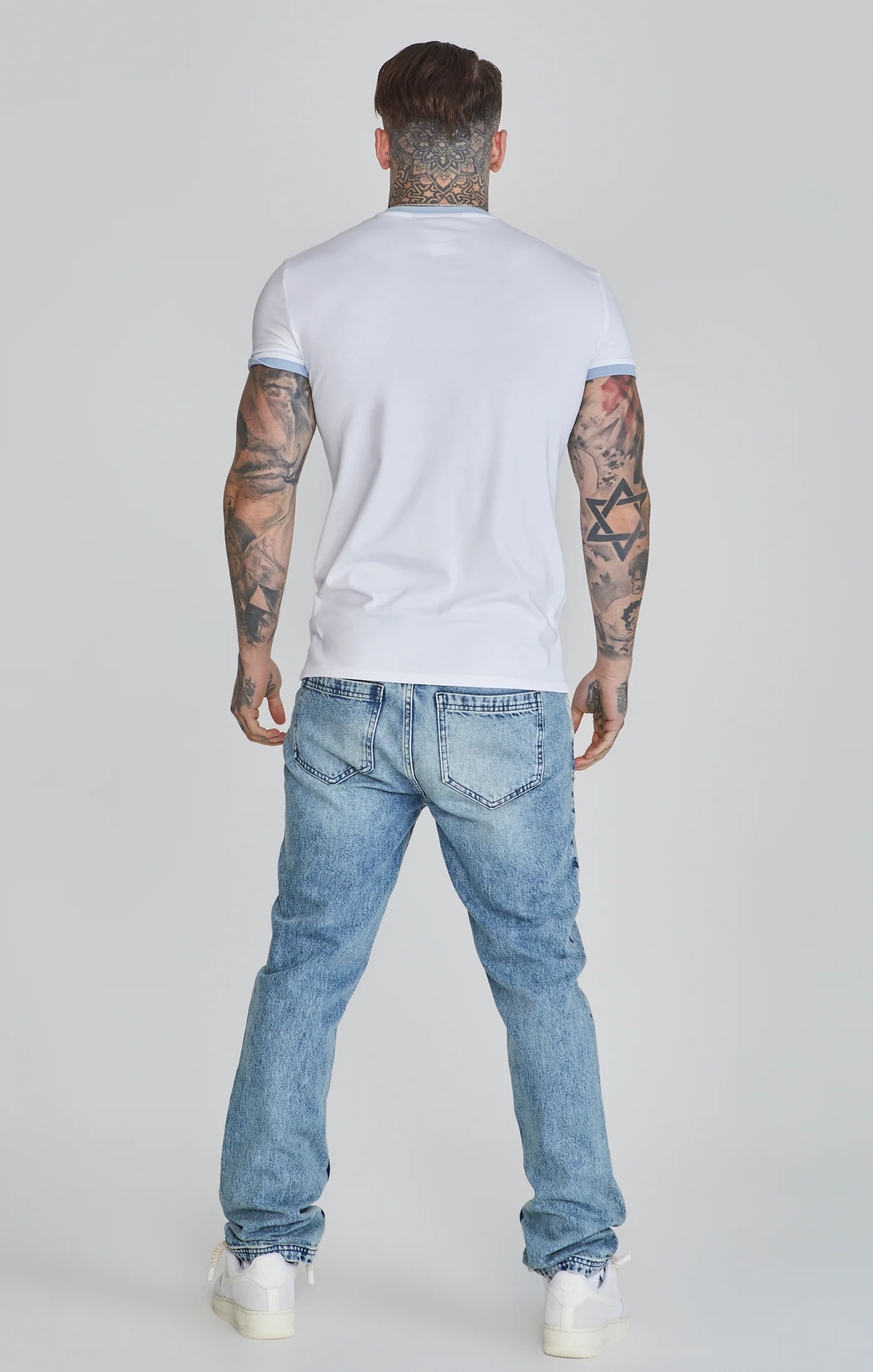 White Blue Ringer T-Shirt - Image 5
