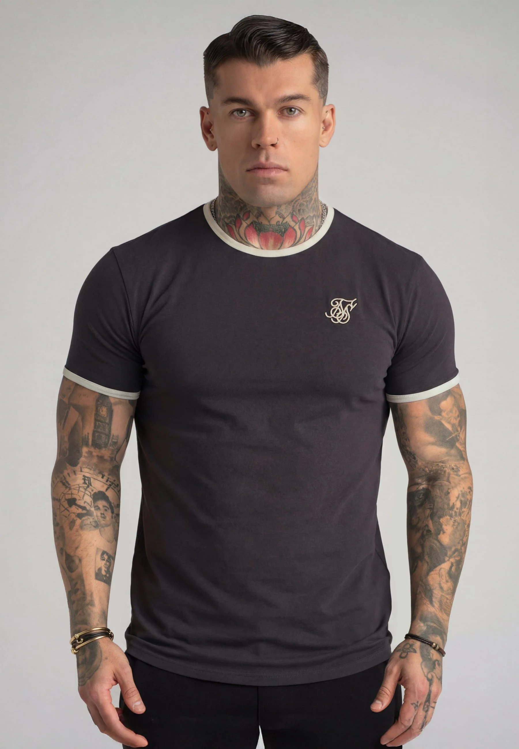 Grey and Ecru Ringer T-Shirt
