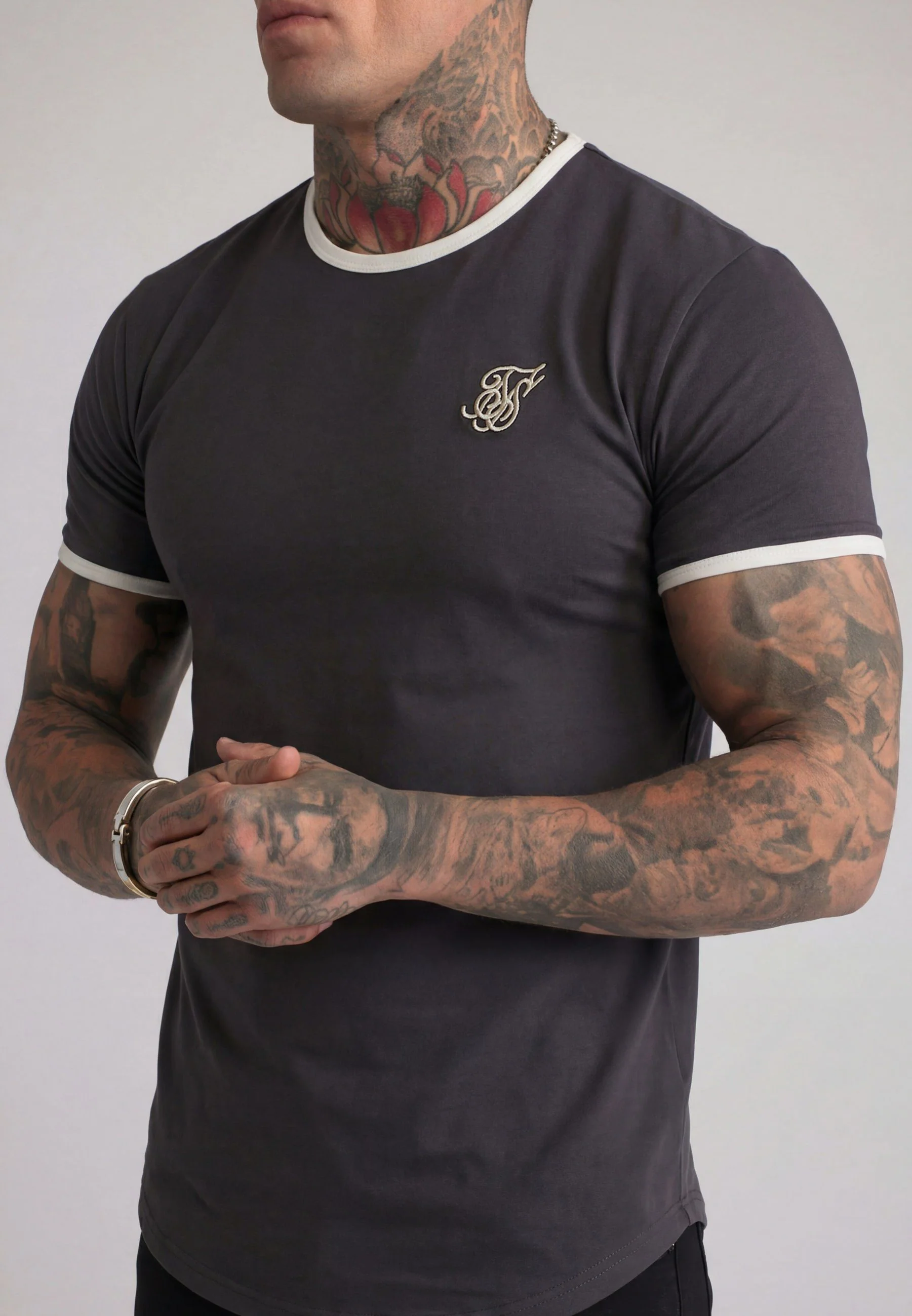 Grey and Ecru Ringer T-Shirt - Image 2