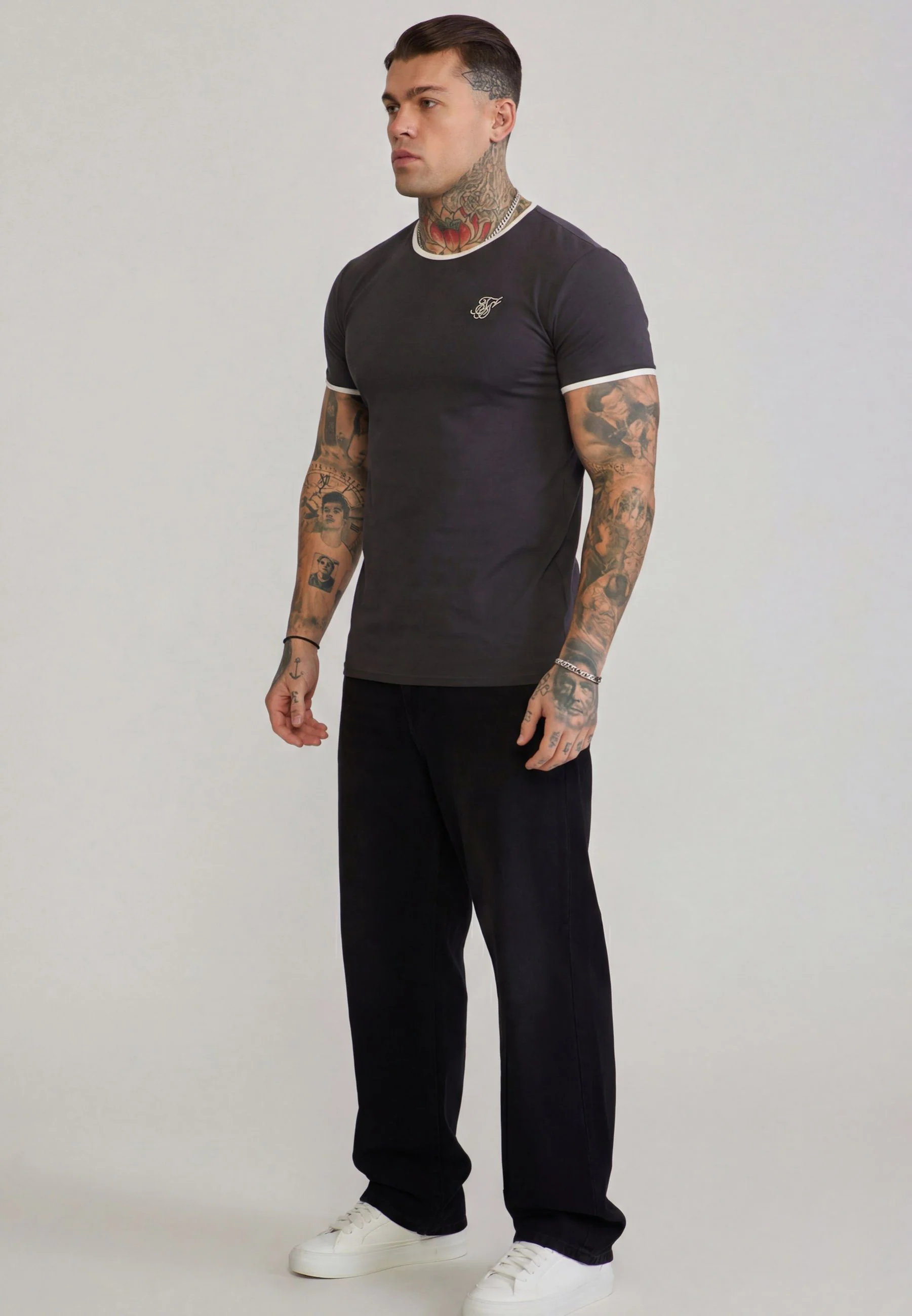 Grey and Ecru Ringer T-Shirt - Image 4