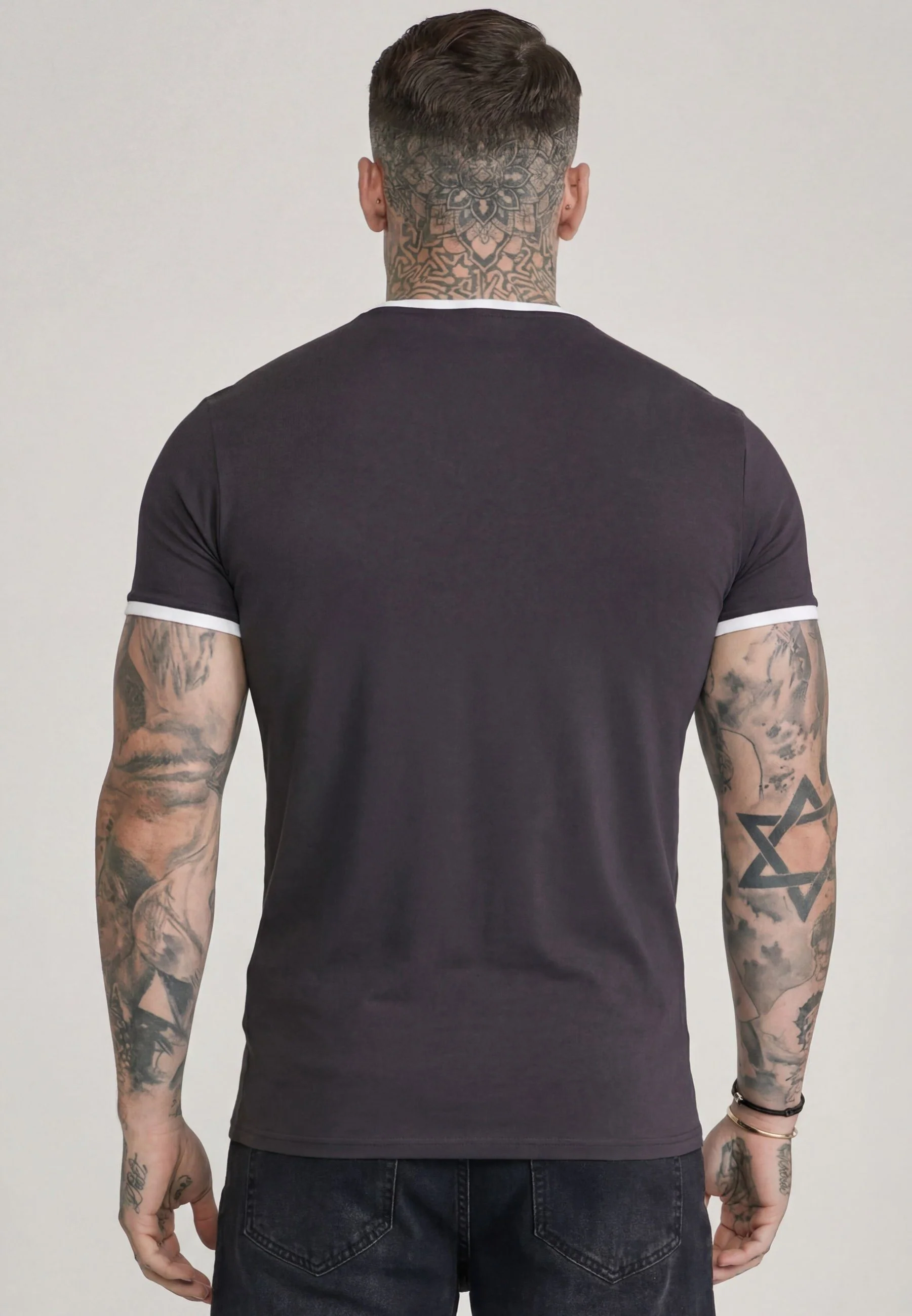 Grey and Ecru Ringer T-Shirt - Image 5