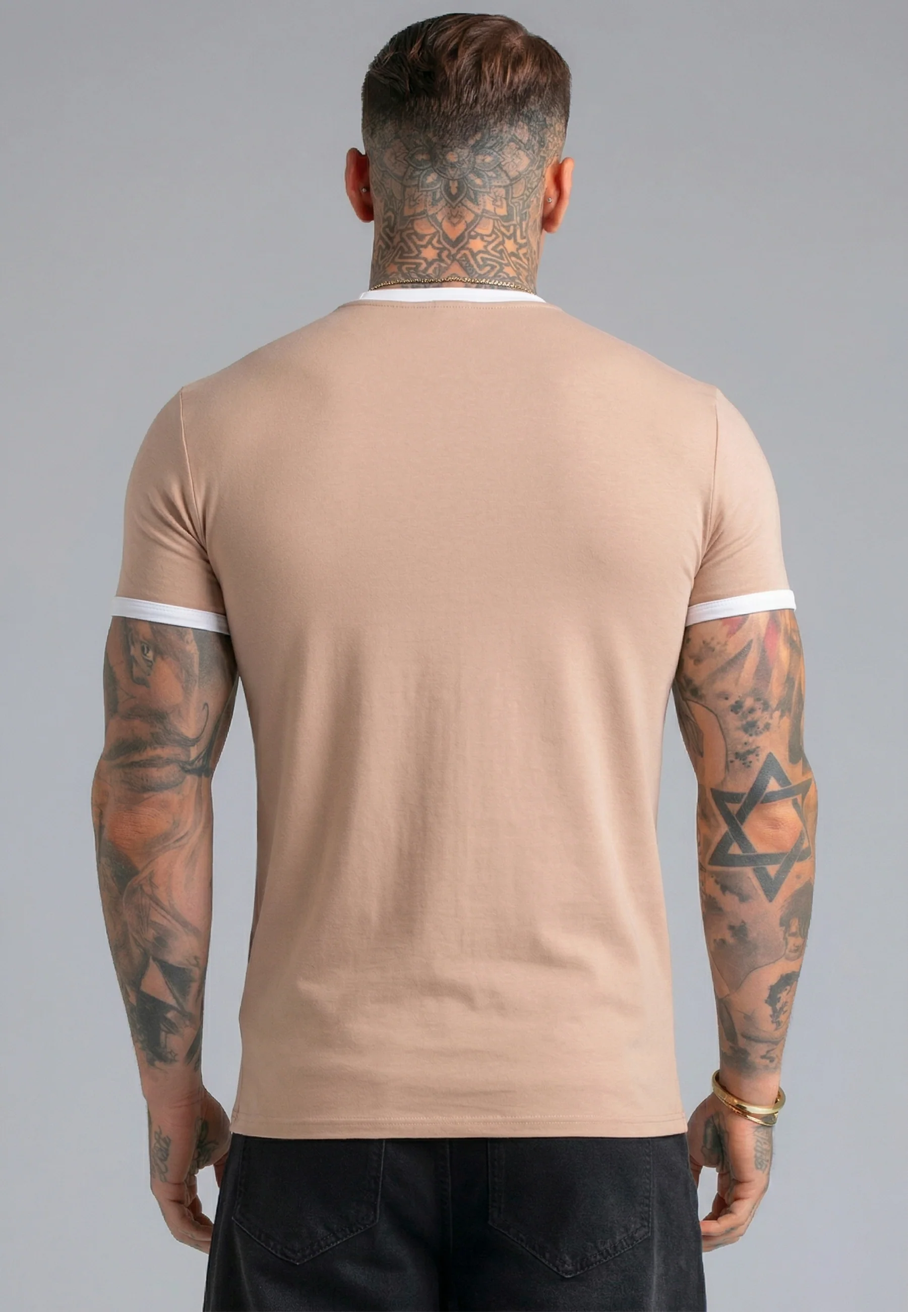 Beige and White Ringer T-Shirt - Image 5