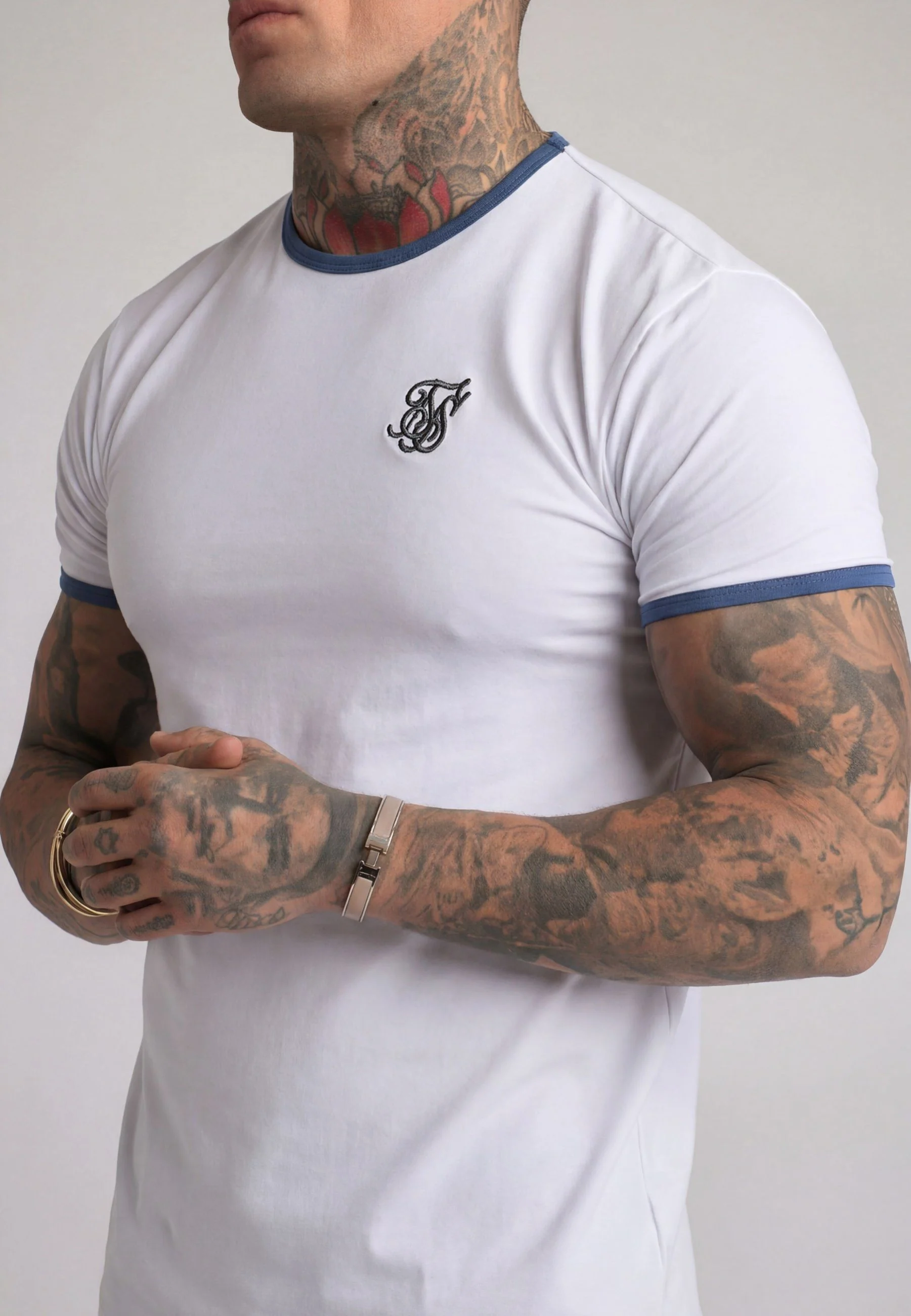 White and Blue Ringer T-Shirt - Image 2