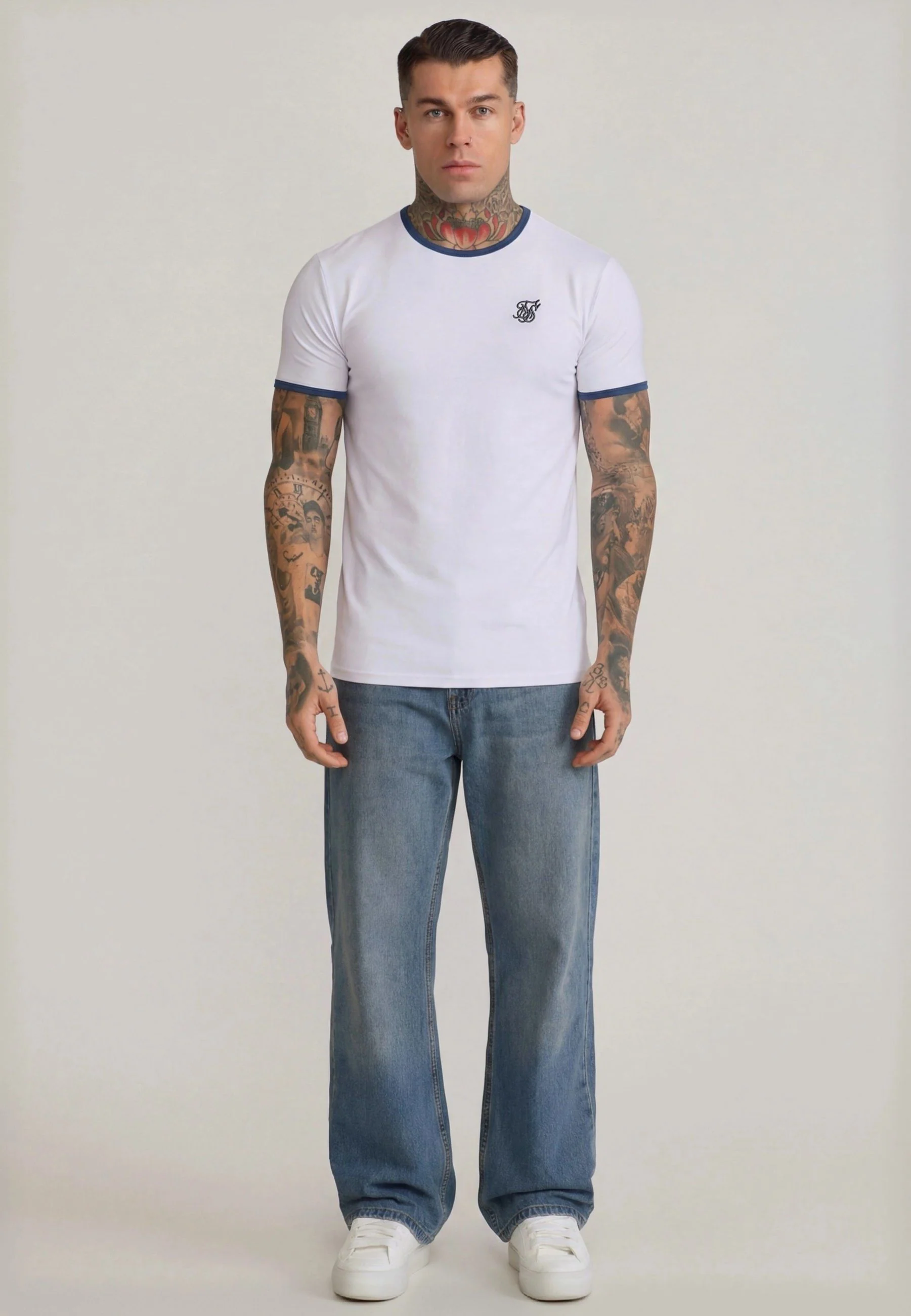 White and Blue Ringer T-Shirt - Image 3