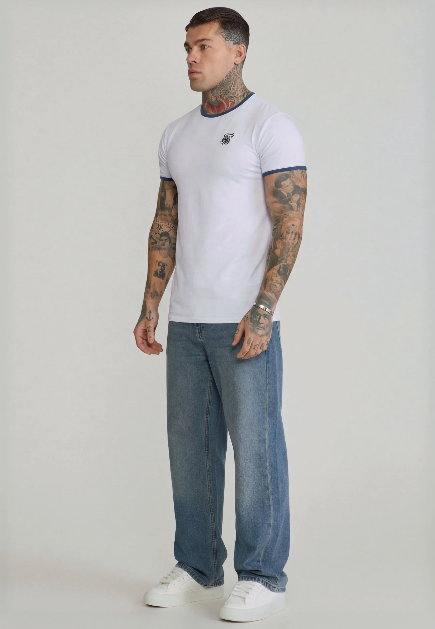 White and Blue Ringer T-Shirt - Image 4