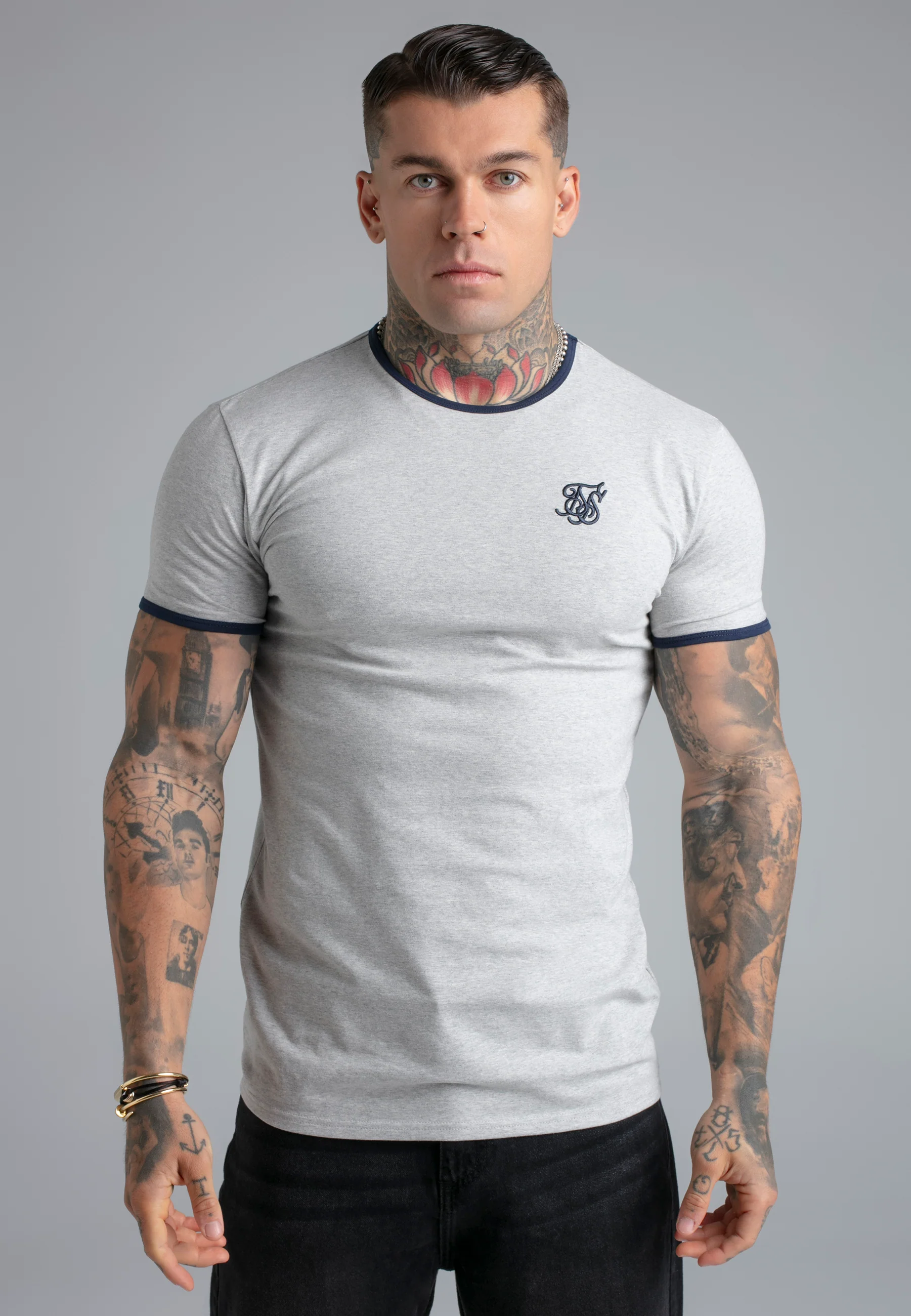 Grey Marl and Navy Ringer T-Shirt