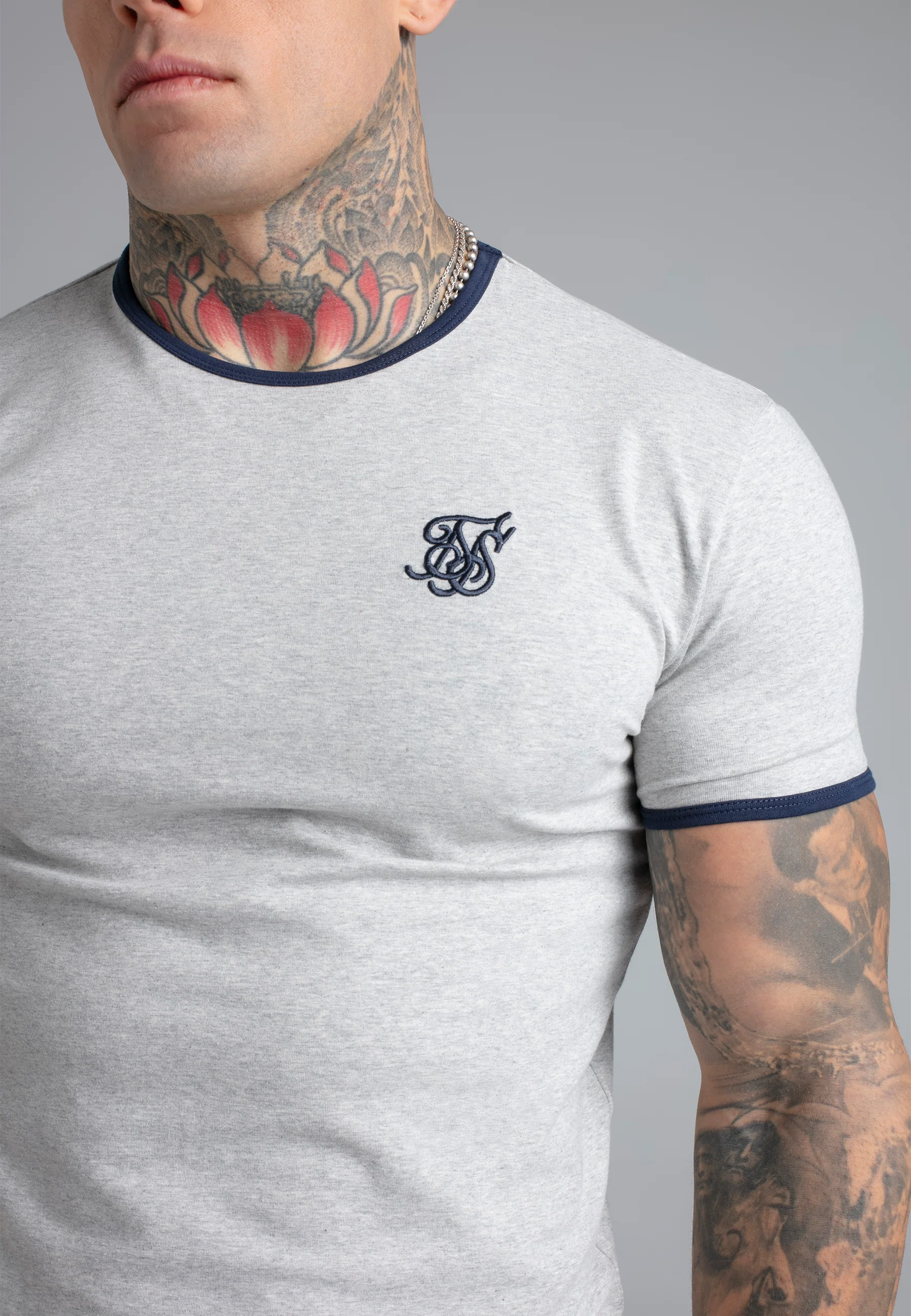 Grey Marl and Navy Ringer T-Shirt - Image 2