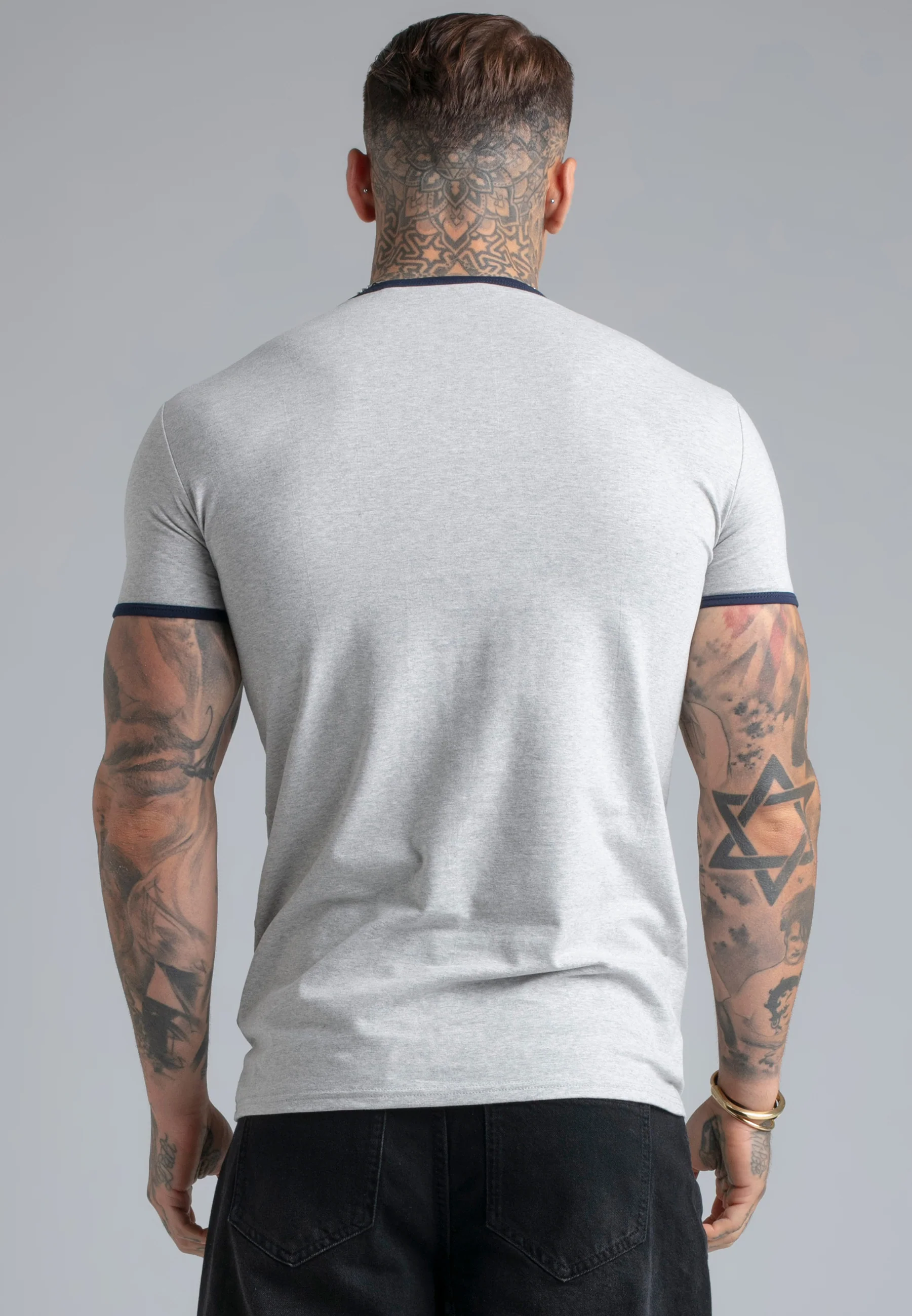 Grey Marl and Navy Ringer T-Shirt - Image 5
