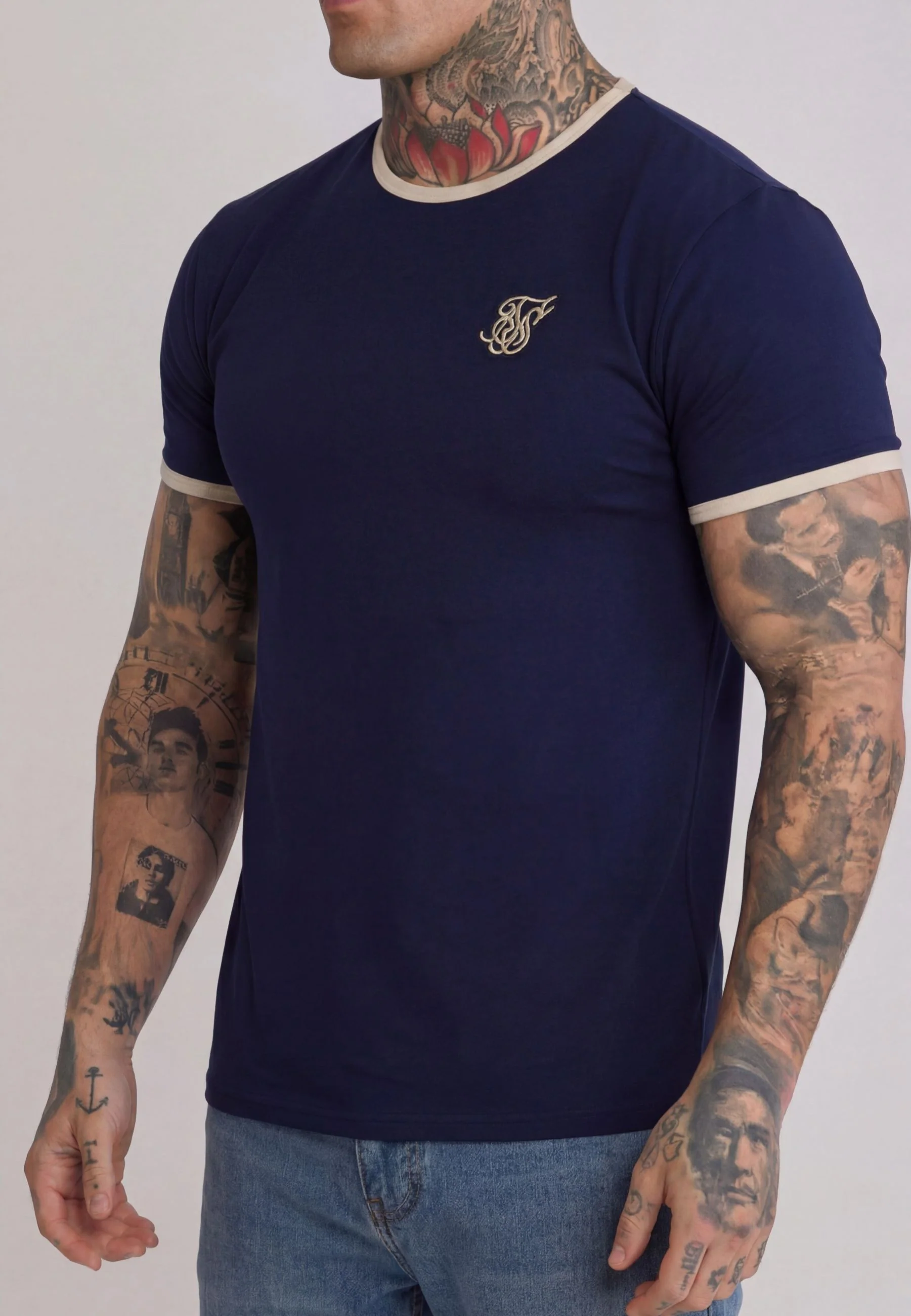 Navy and Ecru Ringer T-Shirt - Image 2
