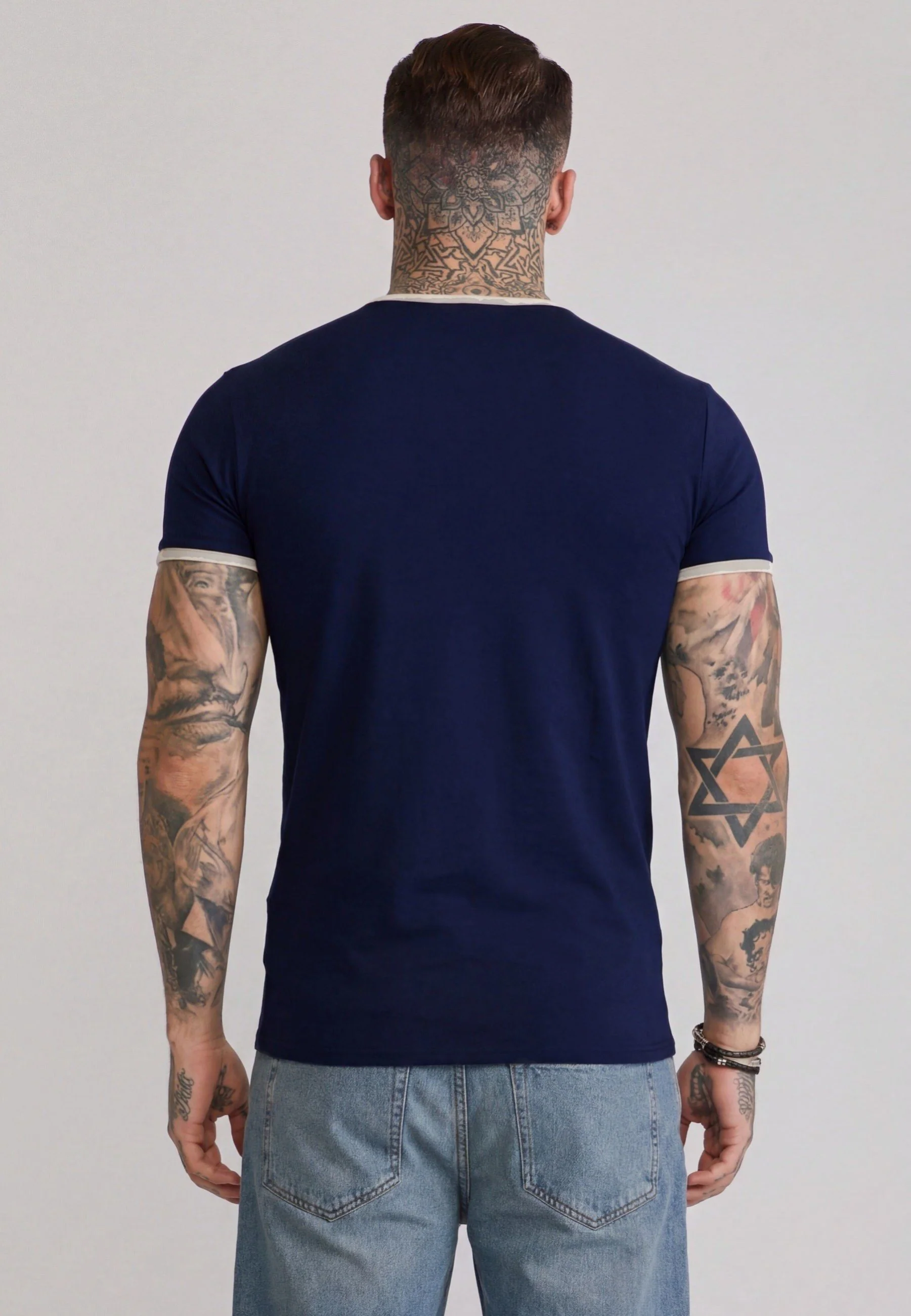Navy and Ecru Ringer T-Shirt - Image 5