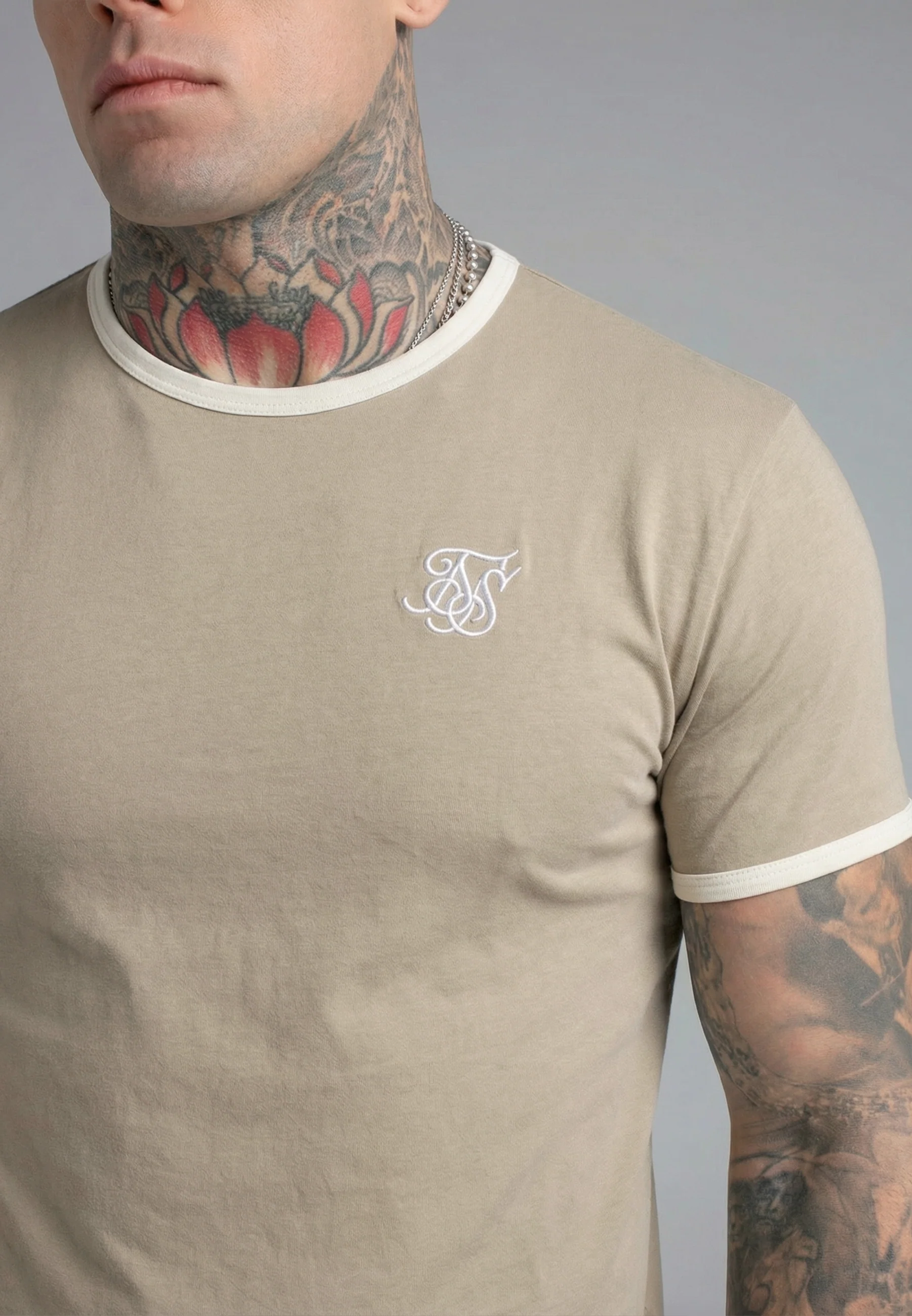 Stone and Ecru Ringer T-Shirt - Image 2