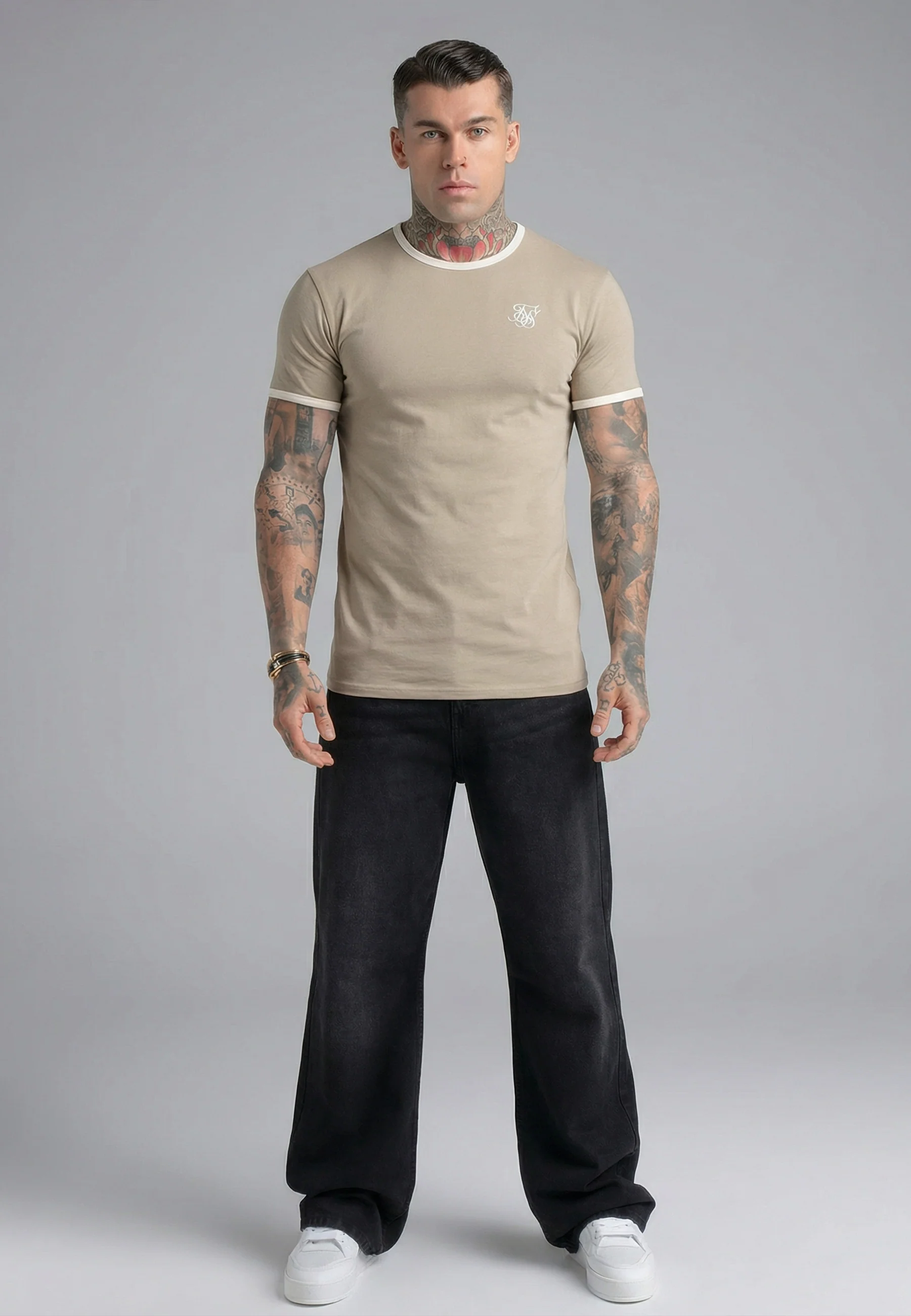 Stone and Ecru Ringer T-Shirt - Image 3