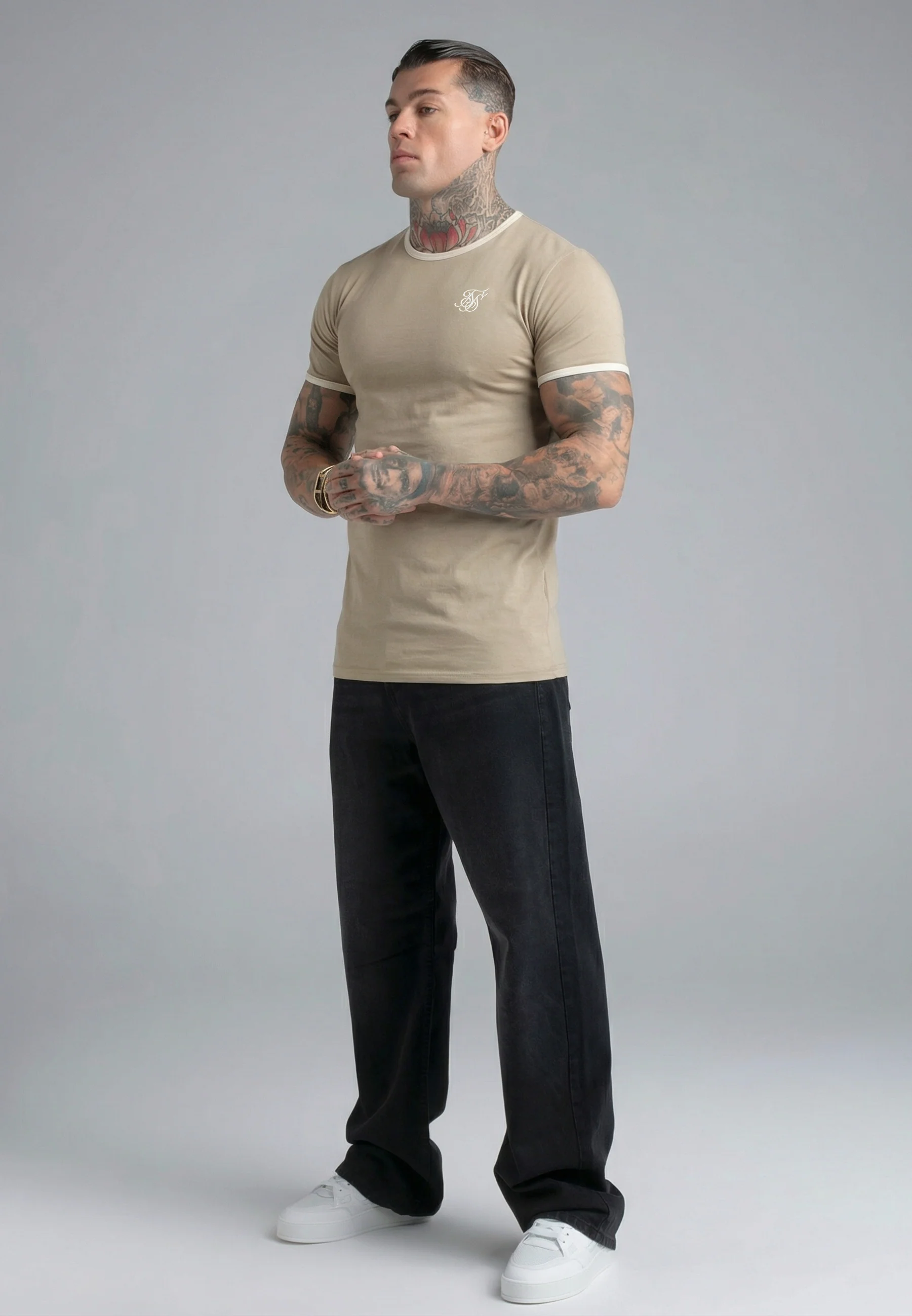 Stone and Ecru Ringer T-Shirt - Image 4