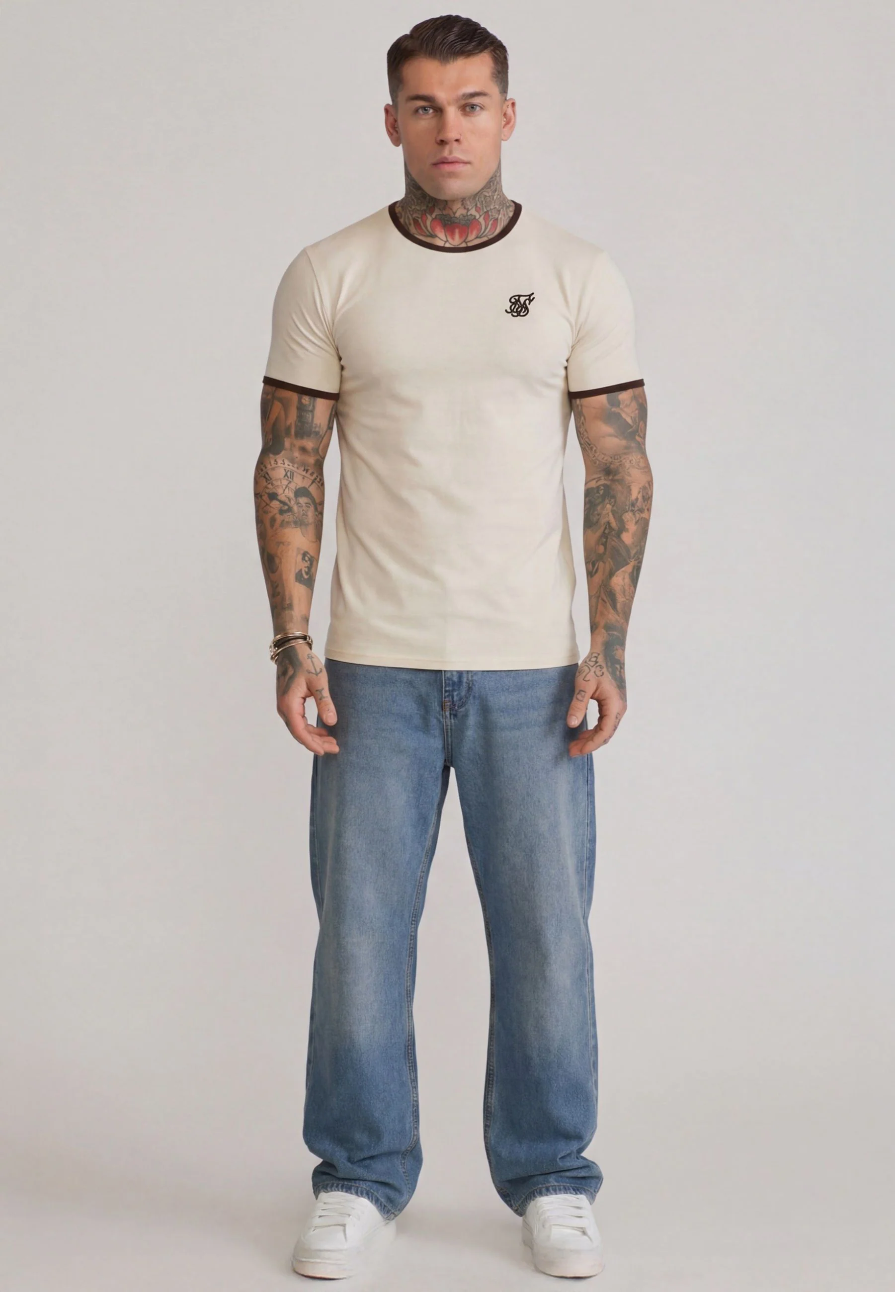 Ecru and Brown Ringer T-Shirt - Image 3
