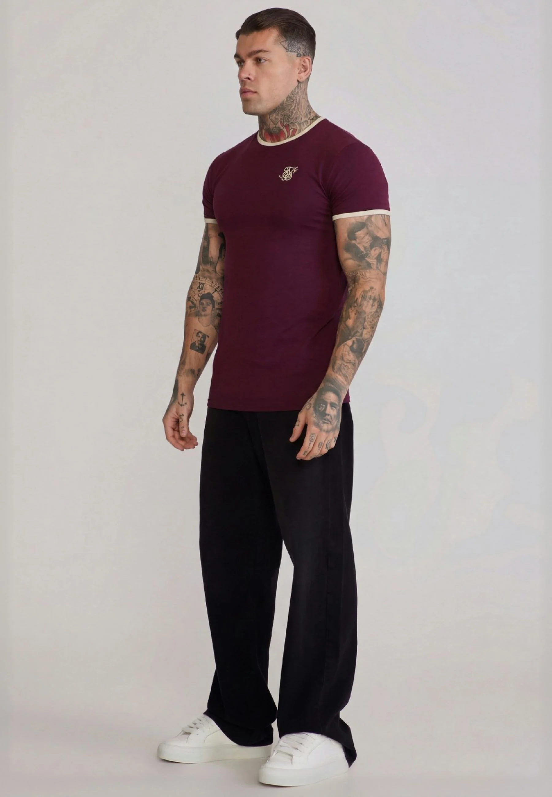 Burgundy and Ecru Ringer T-Shirt - Image 4