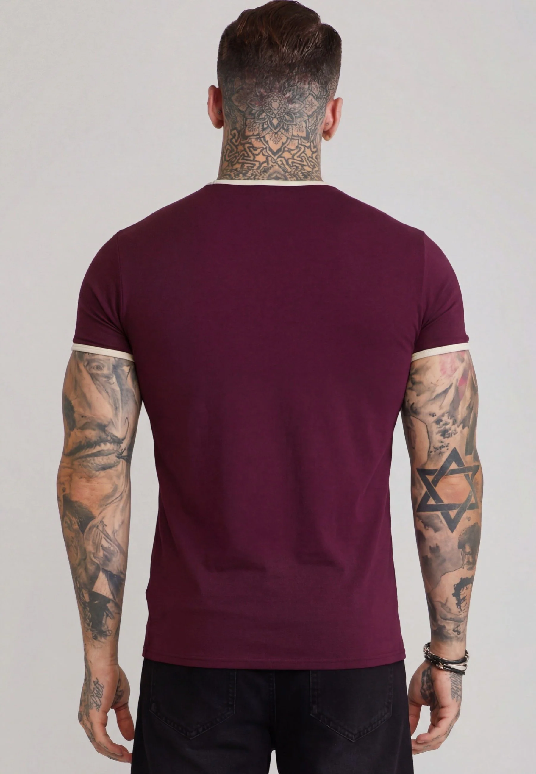 Burgundy and Ecru Ringer T-Shirt - Image 5