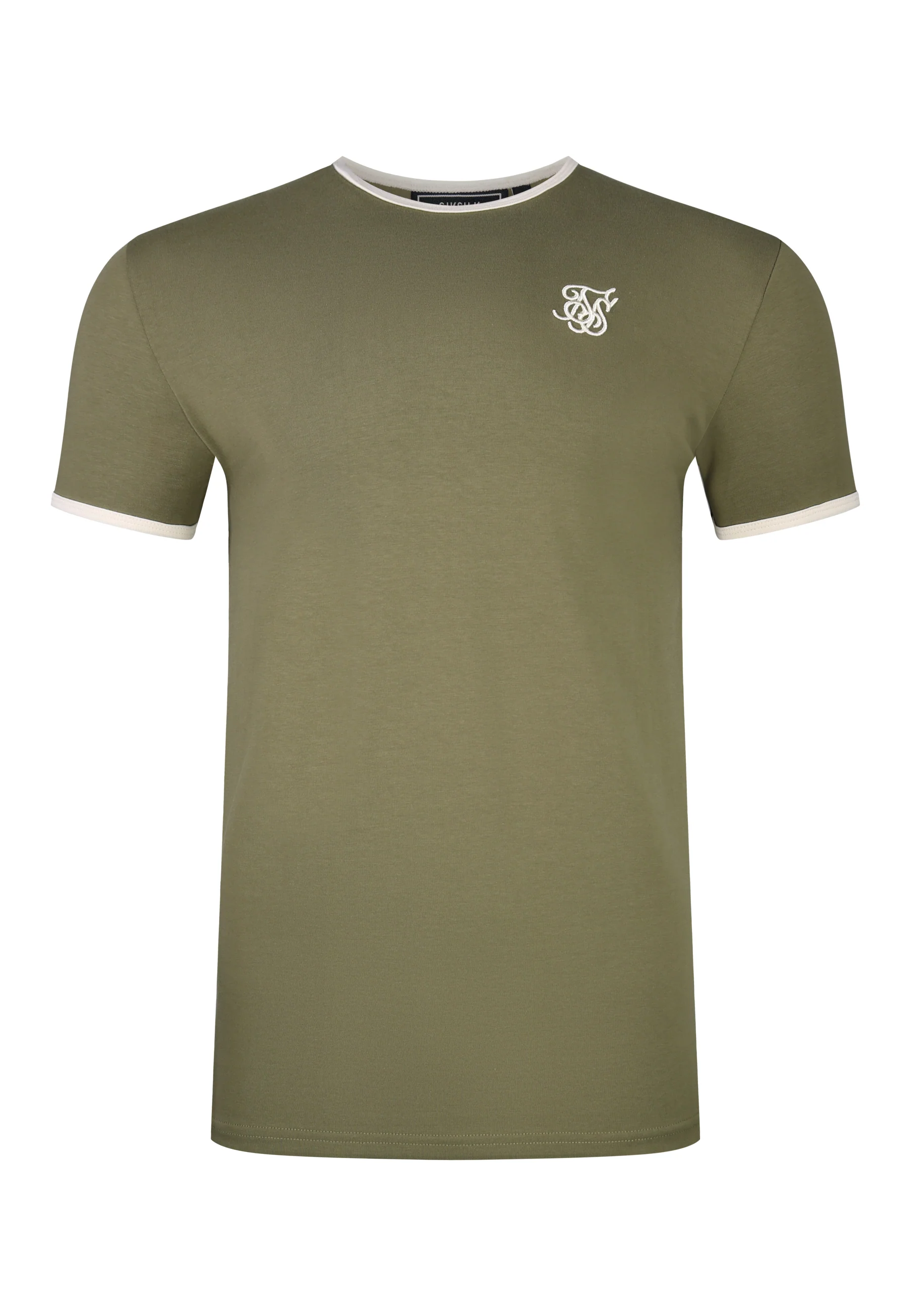 Khaki Green and Ecru Ringer T-Shirt - Image 6