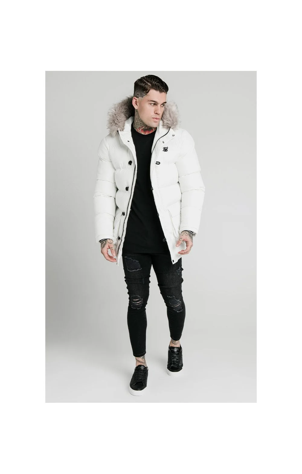 SikSilk Rip Stop Puff Parka - White