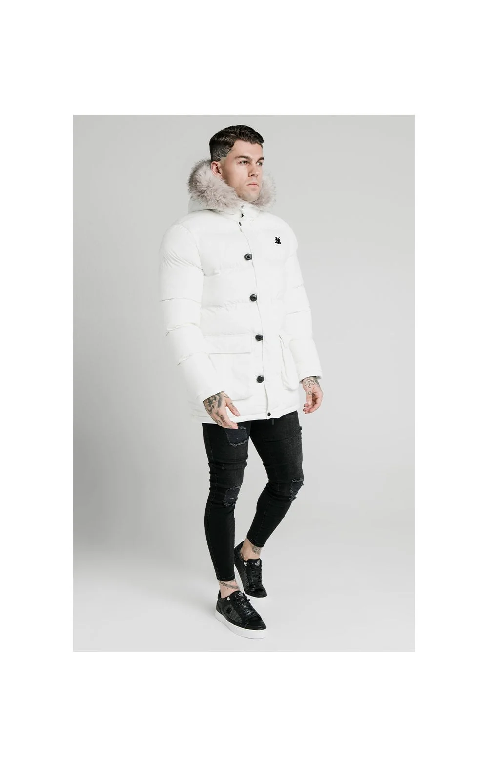 SikSilk Rip Stop Puff Parka - White - Image 4