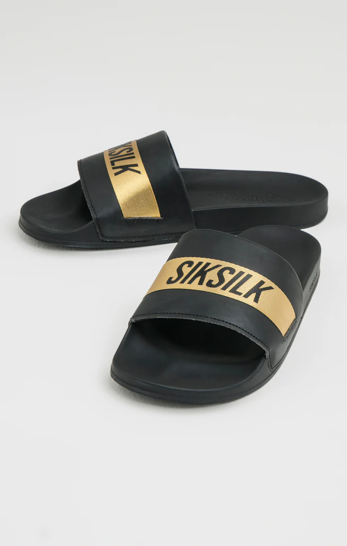 Black Pool Slide With Gold Logo Strap - Image 5