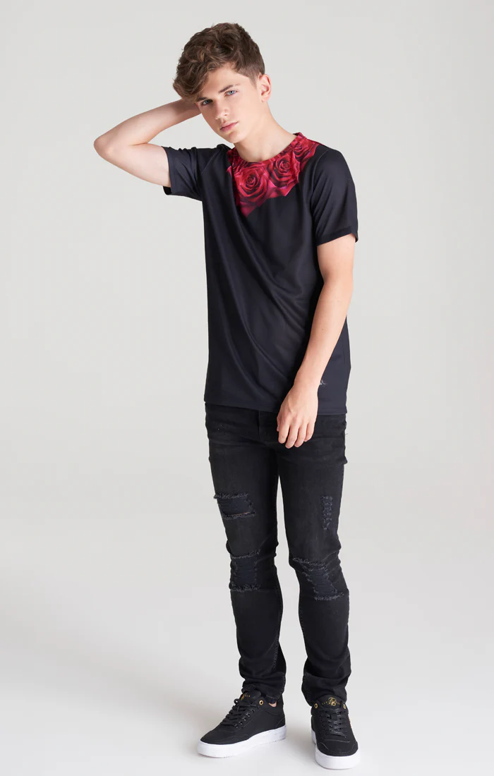 Boys Black Rose T-Shirt - Image 4