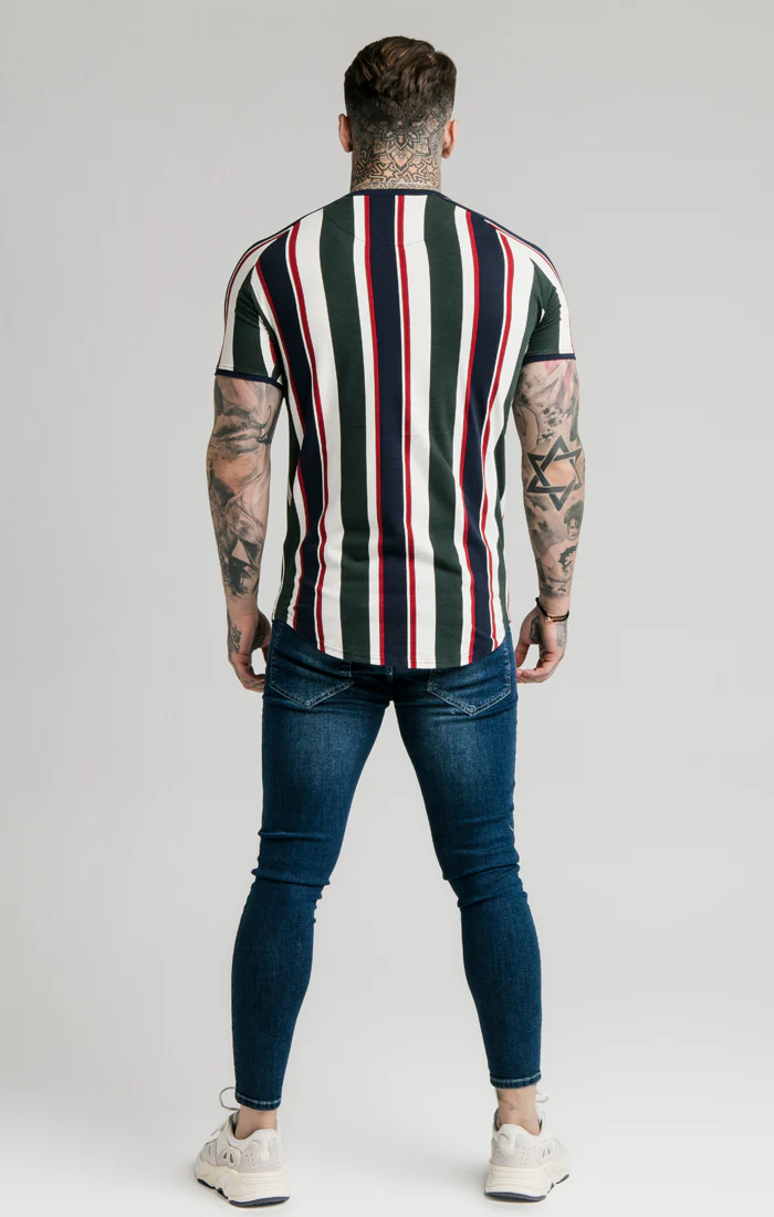 SikSilk Rotary Stripe Raglan Gym Tee - Off White Green & Navy - Image 3