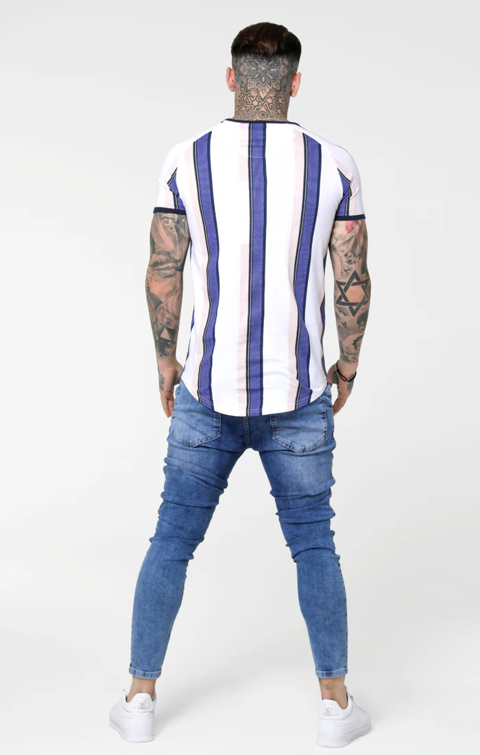 SikSilk Rotary Stripe Raglan Gym Tee - White Navy & Shell - Image 4
