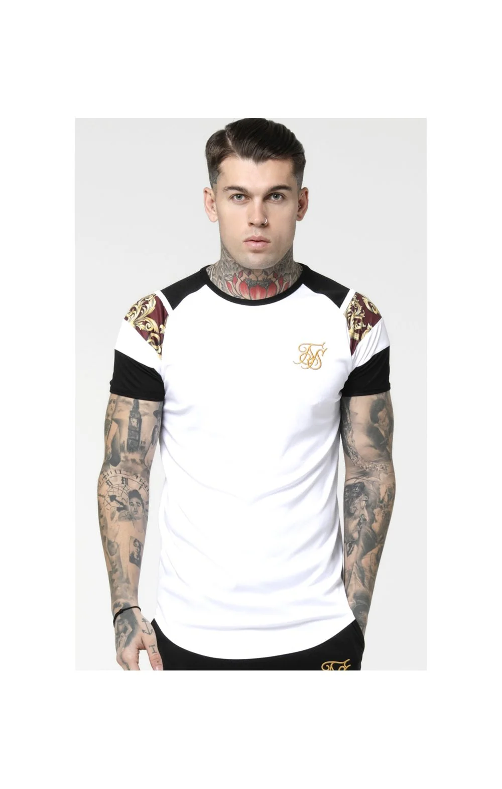 SikSilk Royal Venetian Sprint Tee - White,Black & Deep Red