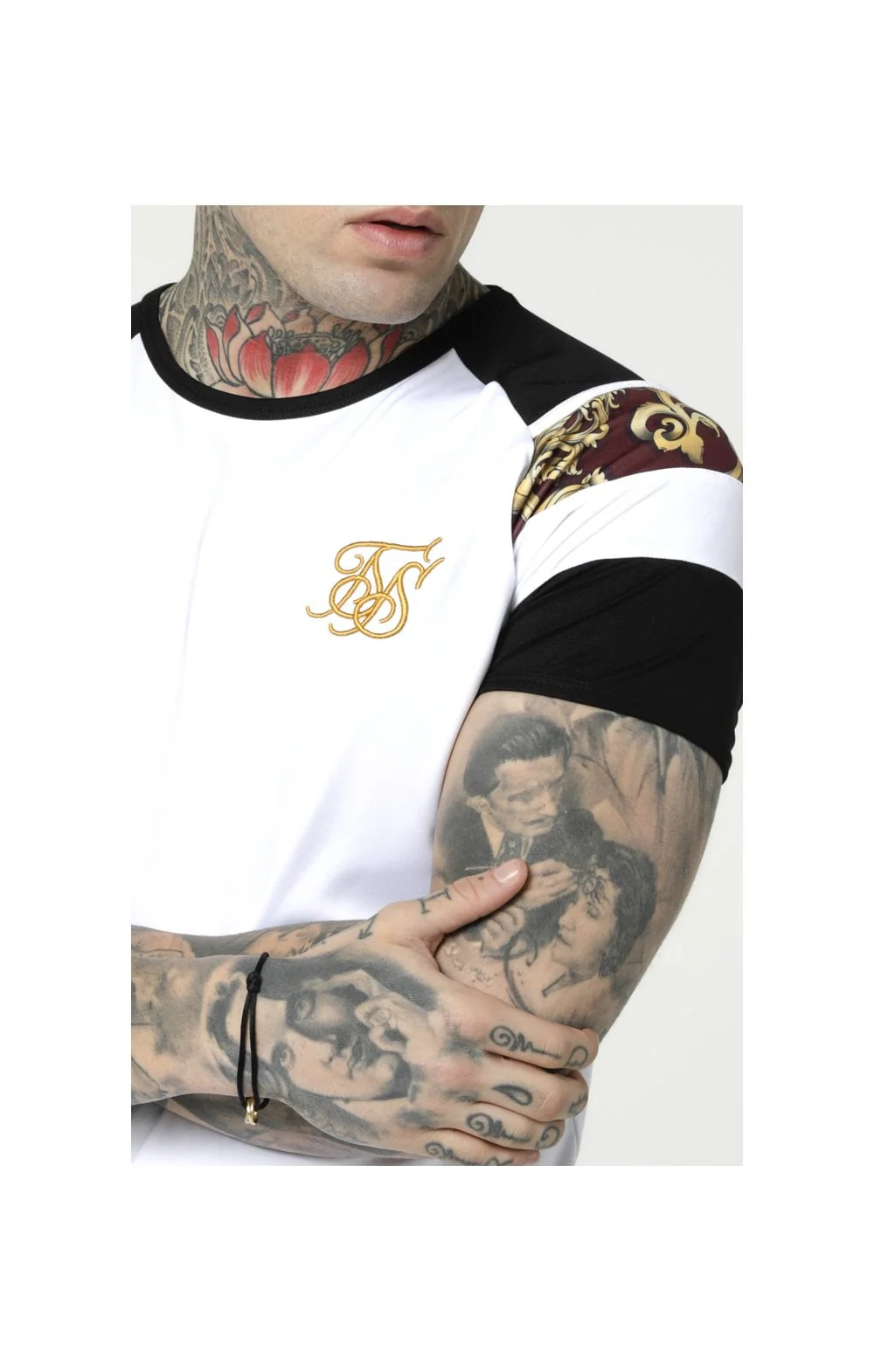 SikSilk Royal Venetian Sprint Tee - White,Black & Deep Red - Image 2